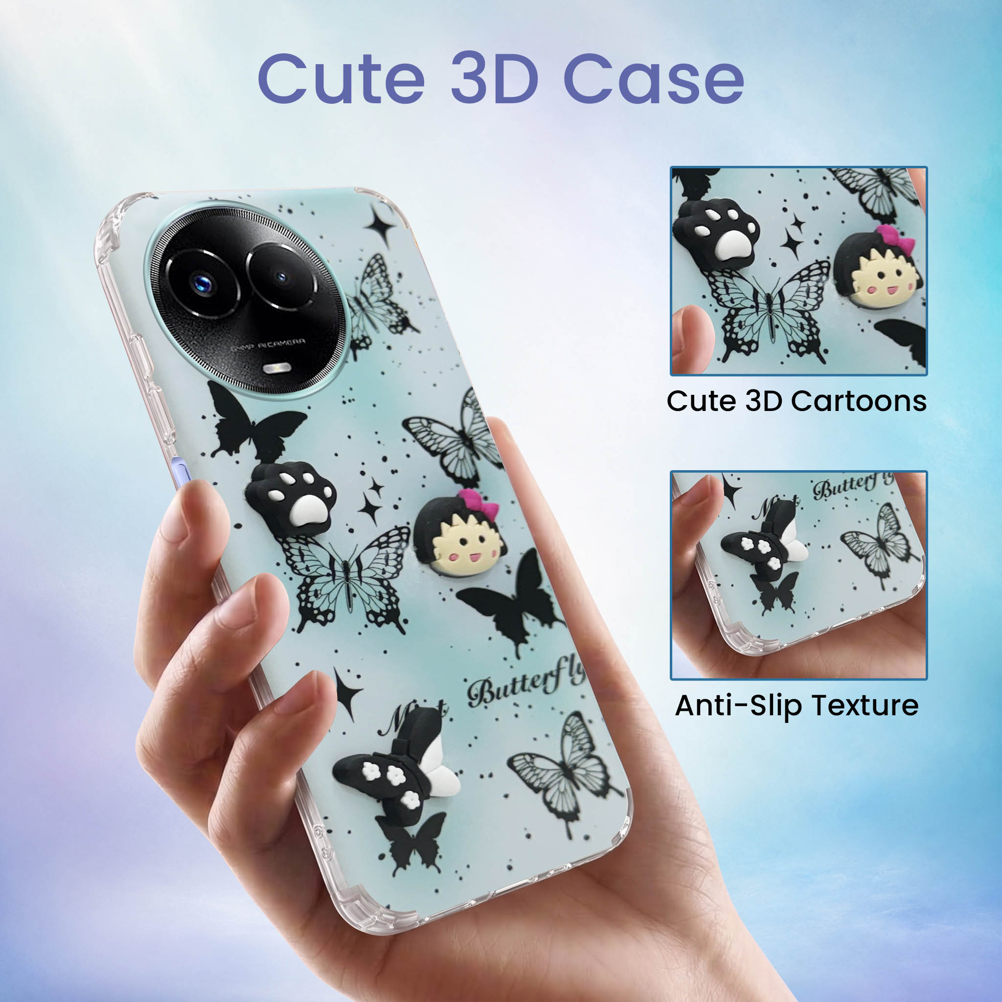 For Realme 11 5G | Realme 11x 5G Back Cover Case (3D Cute Cartoons | Hard Back Side Soft | Matte Premium Finish | HD Printing)