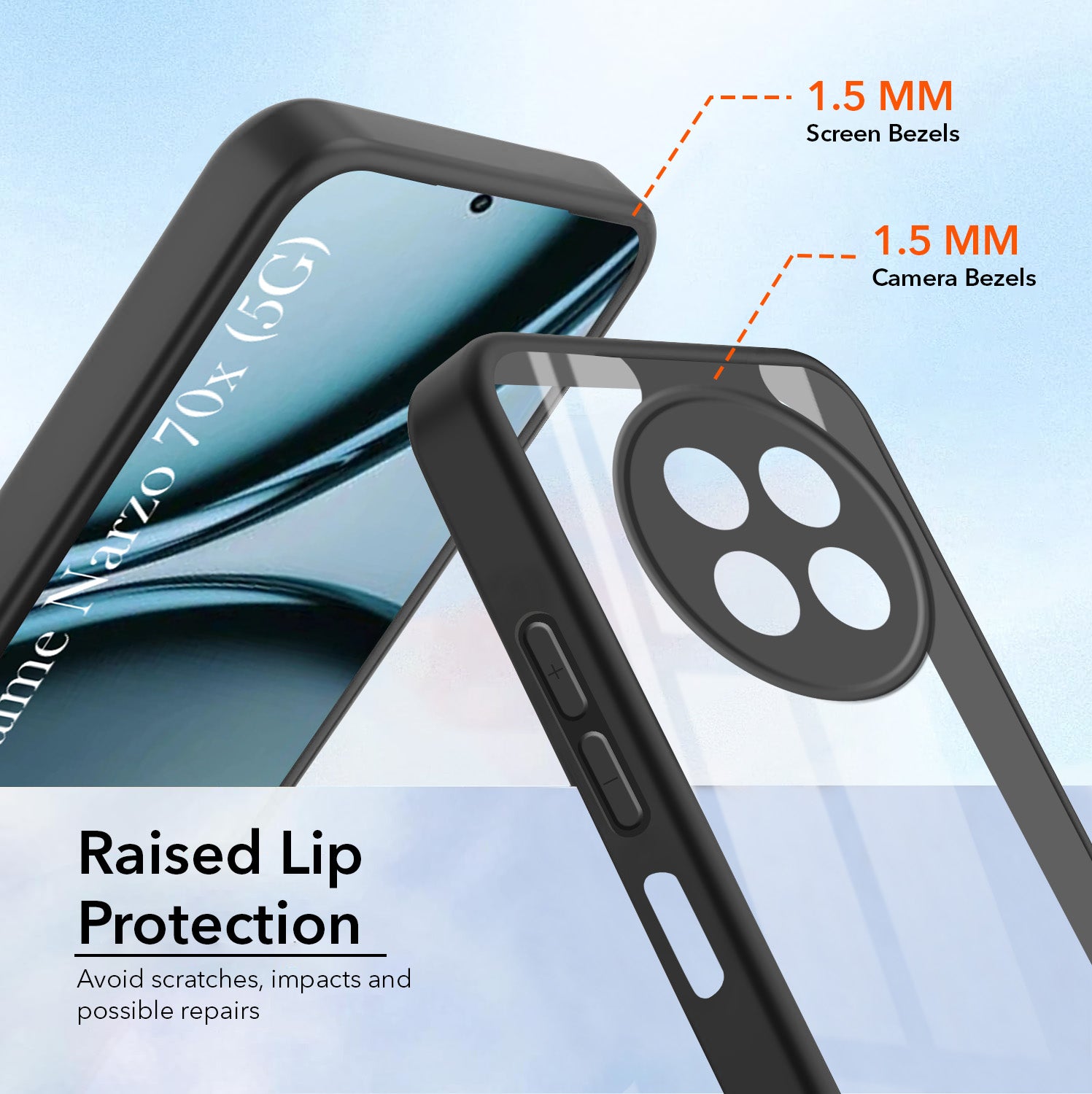For Realme Narzo 70x 5G Combo with Back Cover and 9H Tempered Glass (Lifetime Anti-Yellow | Crystal Clear Shockproof | Oleophobic Coating Screen Glass)