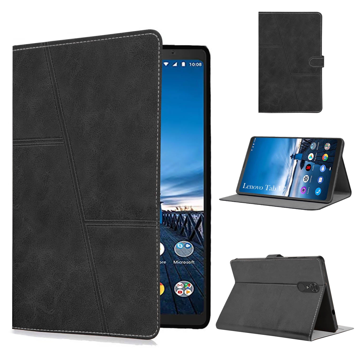 For Flip Cover Folio Case Lenovo Tab V7 (PB-6505M, PB-6505MC) 8 Inch (PU Leather | Multi-Angle Smart Stand | Card Storage Slots | Silicone Back Pouch)