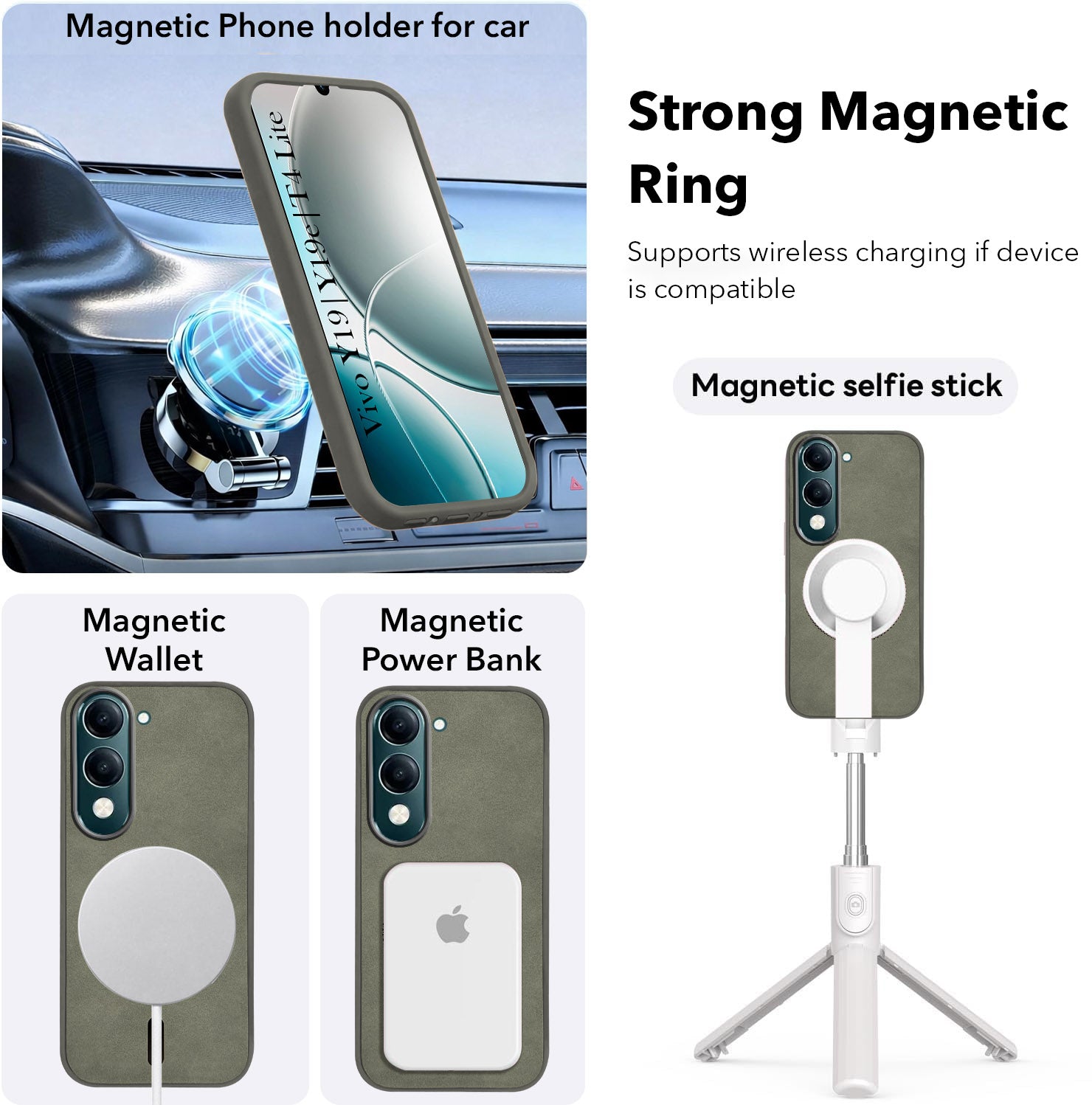 For Vivo Y19 | Vivo Y19e | Vivo T4 Lite Back Cover Case Leather Finish (MagSafe Compatible Wireless Charging | Soft Touch | Camera Bump Protection)