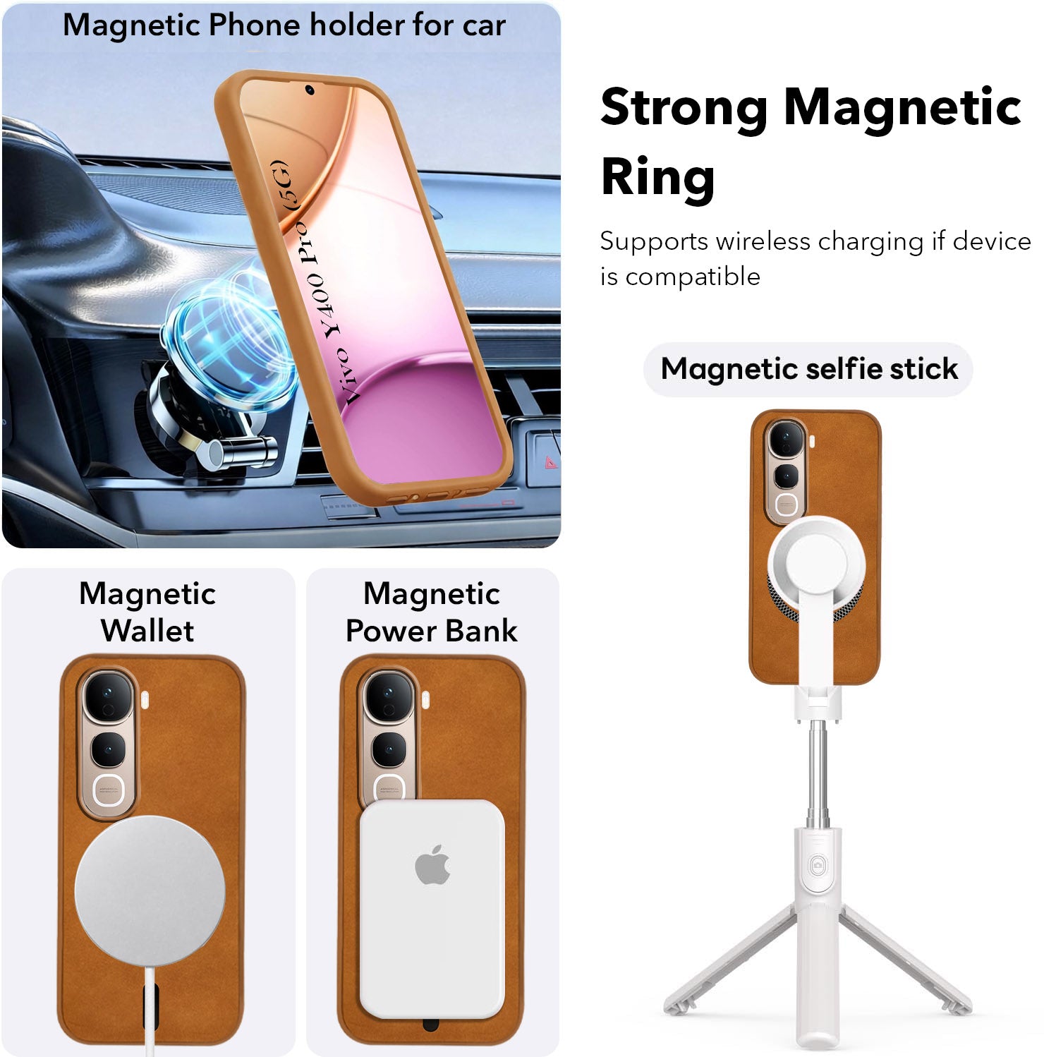 For Vivo Y400 Pro Back Cover Case Leather Finish (MagSafe Compatible Wireless Charging | Soft Touch | Camera Bump Protection)