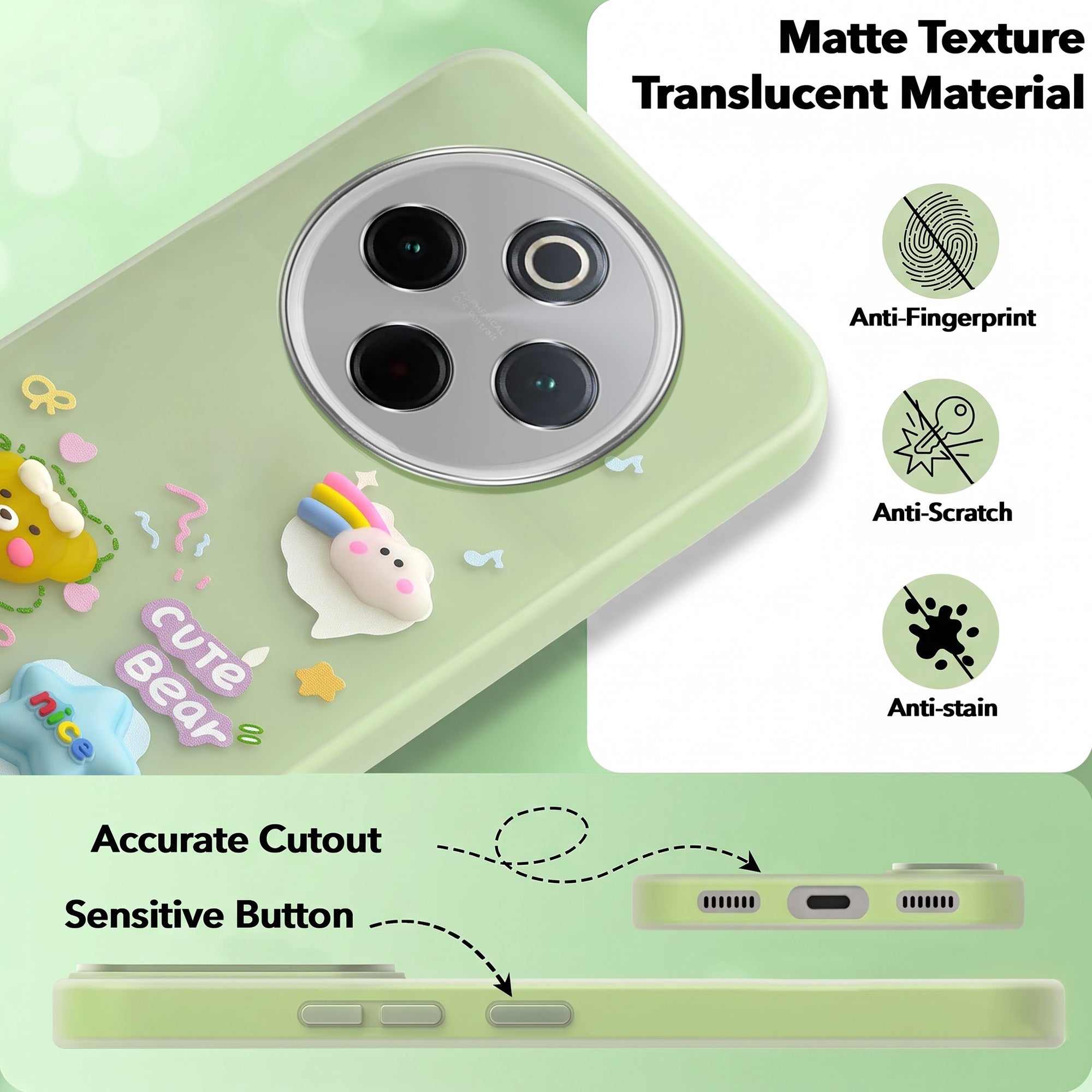 For Vivo iQOO Z10 Back Cover Case (3D Cute Cartoons | Hard Back Side Soft | Matte Premium Finish | HD Printing)
