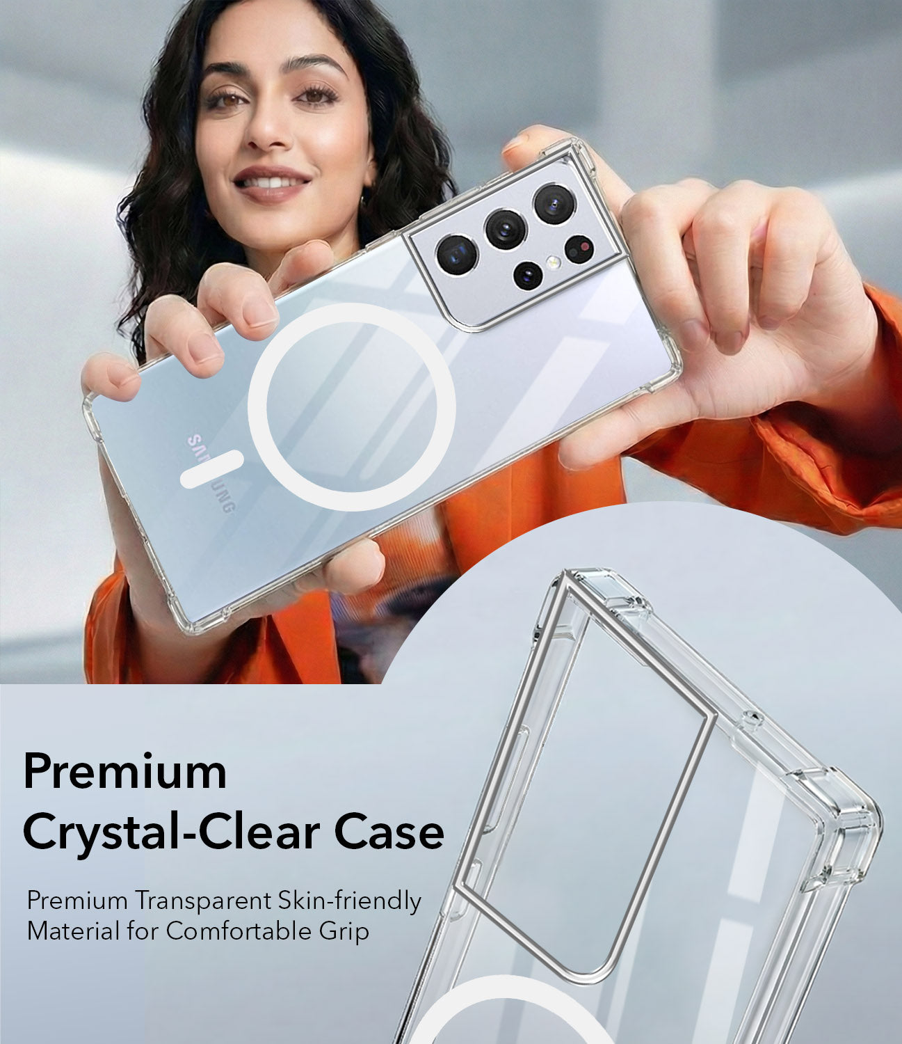For Samsung Galaxy S21 Ultra 5G Back Cover Shockproof Crystal-Clear (Magsafe Wireless Support | Drop & Camera Protection | Hard Polycarbonate)