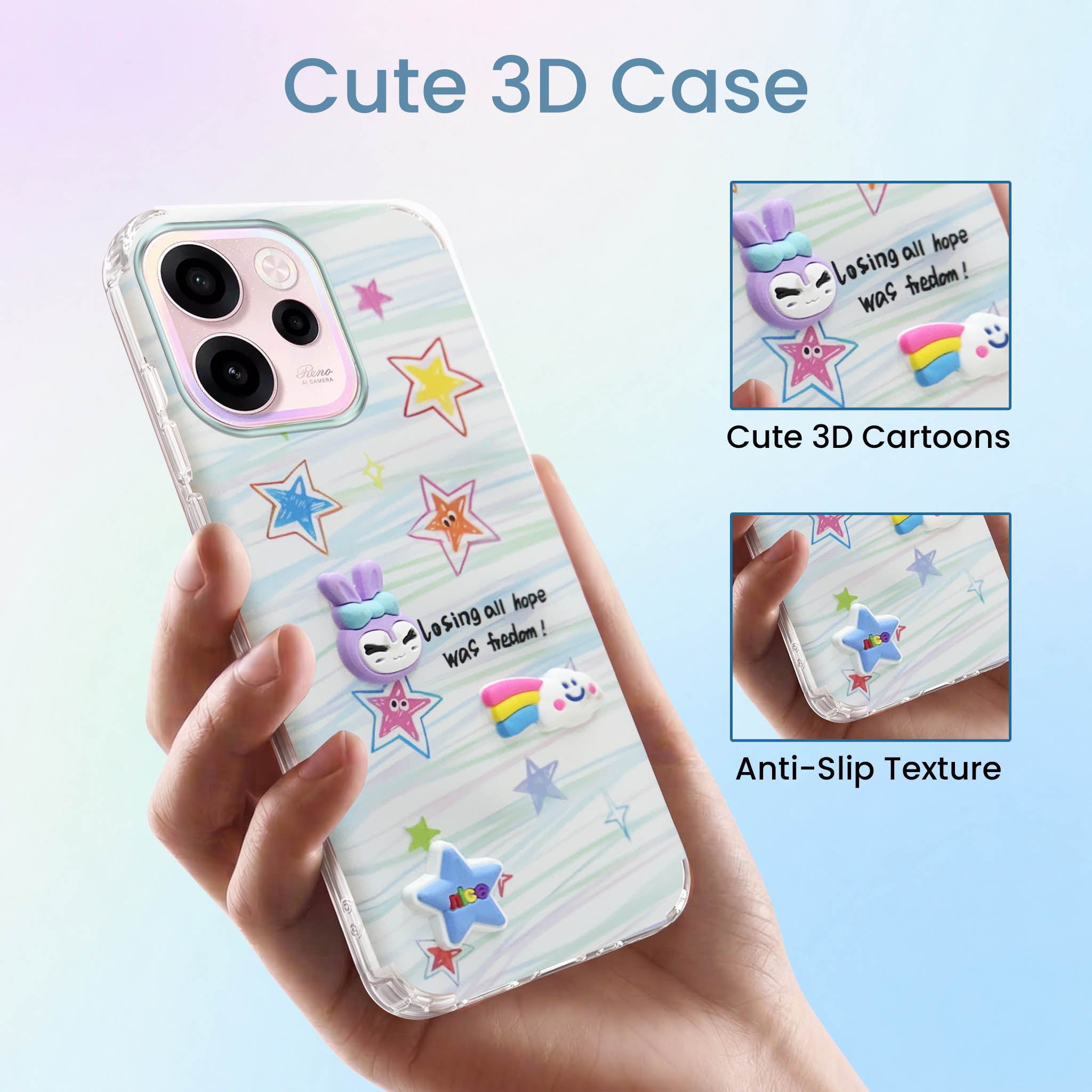 For Oppo Reno 15c Back Cover Case (3D Cute Cartoons | Hard Back Side Soft | Matte Premium Finish | HD Printing)