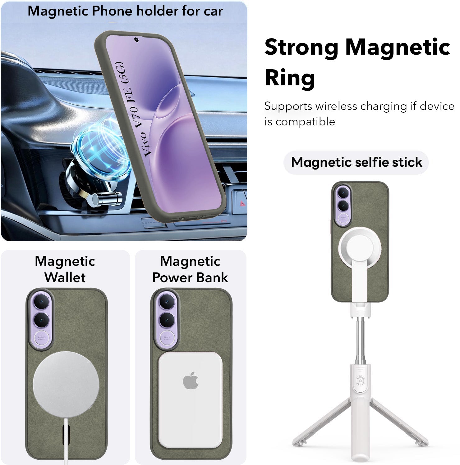 For Vivo V70 FE 5G Back Cover Case Leather Finish (MagSafe Compatible Wireless Charging | Soft Touch | Camera Bump Protection)