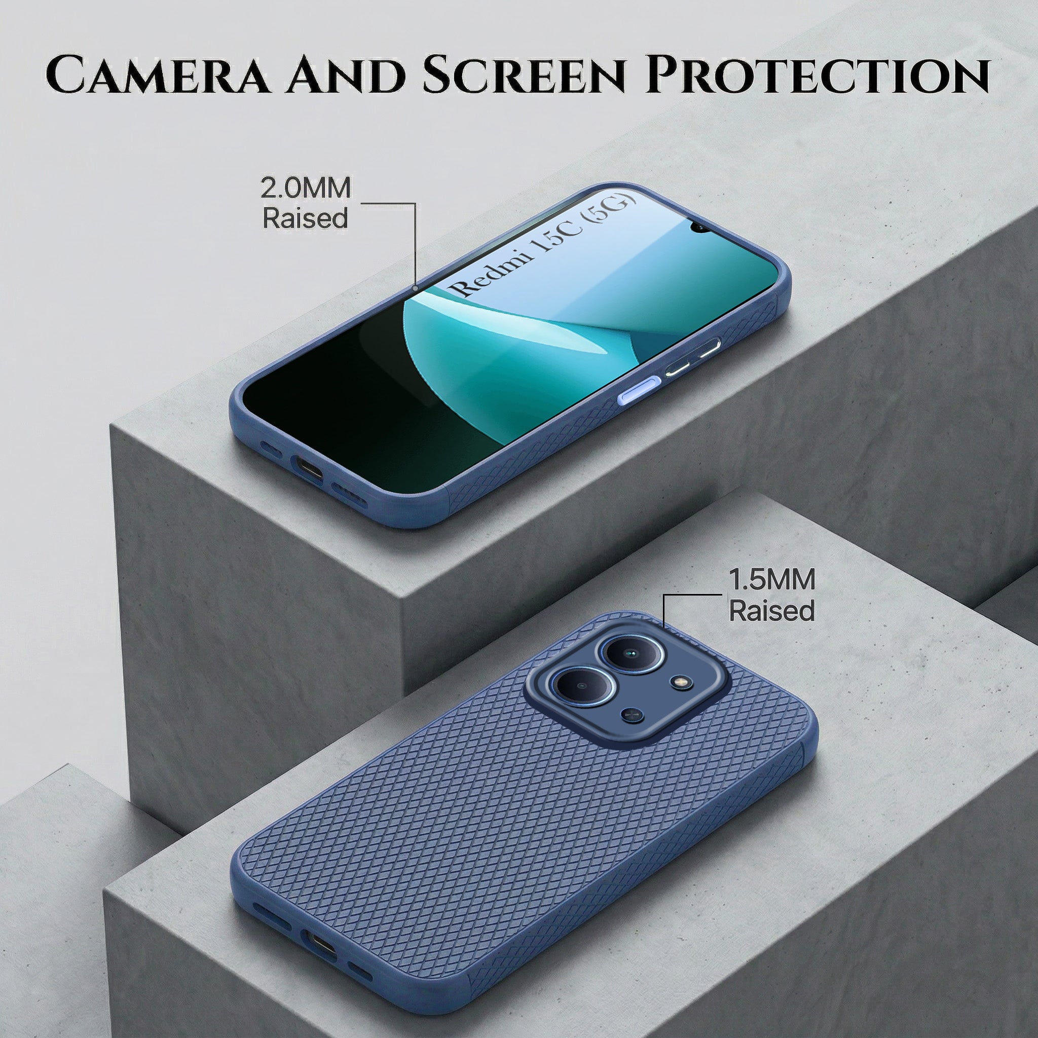 For Redmi 15C Combo with Back Cover and 9H Tempered Glass (Liquid Silicone | Camera Protection | Oleophobic Coating Screen Glass)
