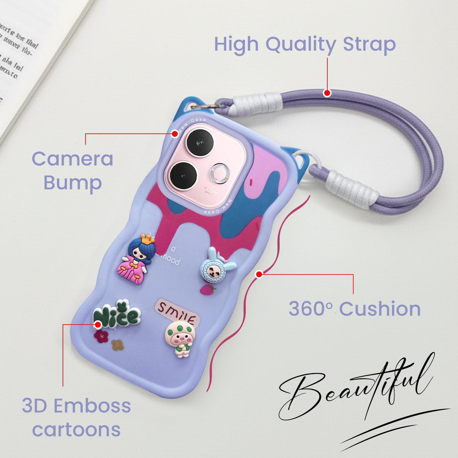 For Oppo A5 Pro Back Case Cover Strap(3D embossed Figures | Strap Holder | 360* Soft Cushion with Camera Bump)
