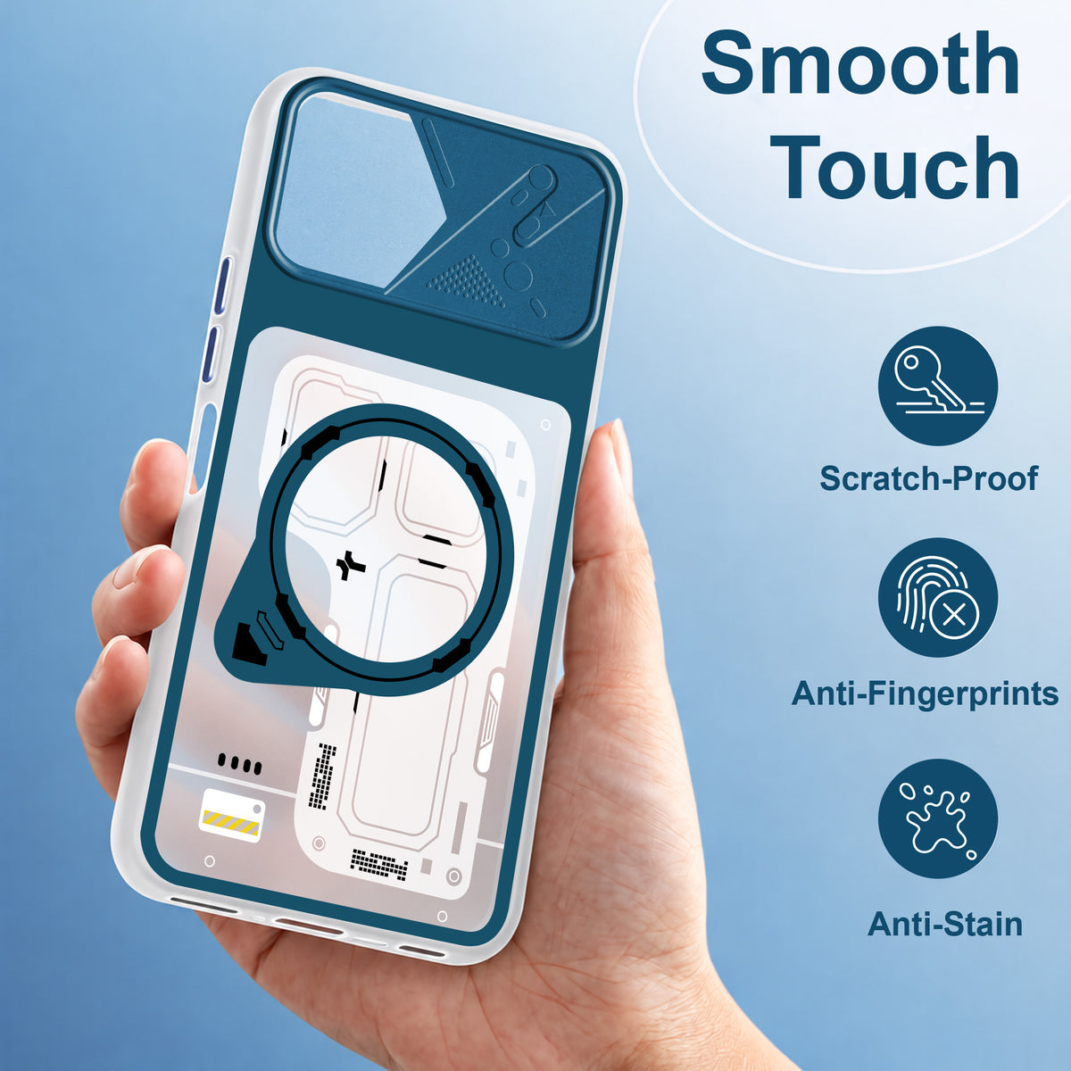 For Samsung Galaxy M17e Metallic Back Cover Case (Metallic Camera Protection & Buttons | Translucent Milky Shade | Hard Polycarbonate)