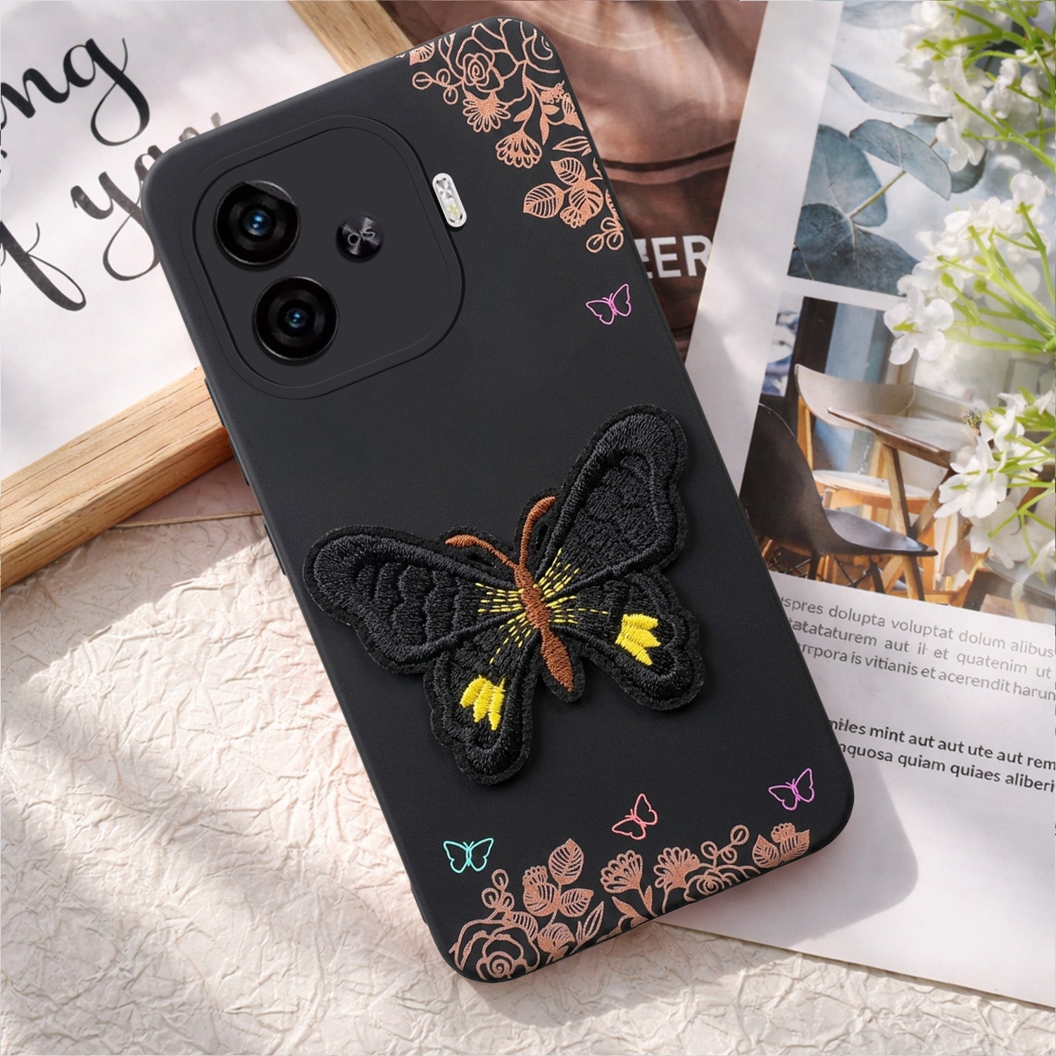 For Vivo iQOO Neo 10R Back Cover Case (Soft Butterfly Embroidery | Women Teen Girls | Camera Protection| Matte Silicone)
