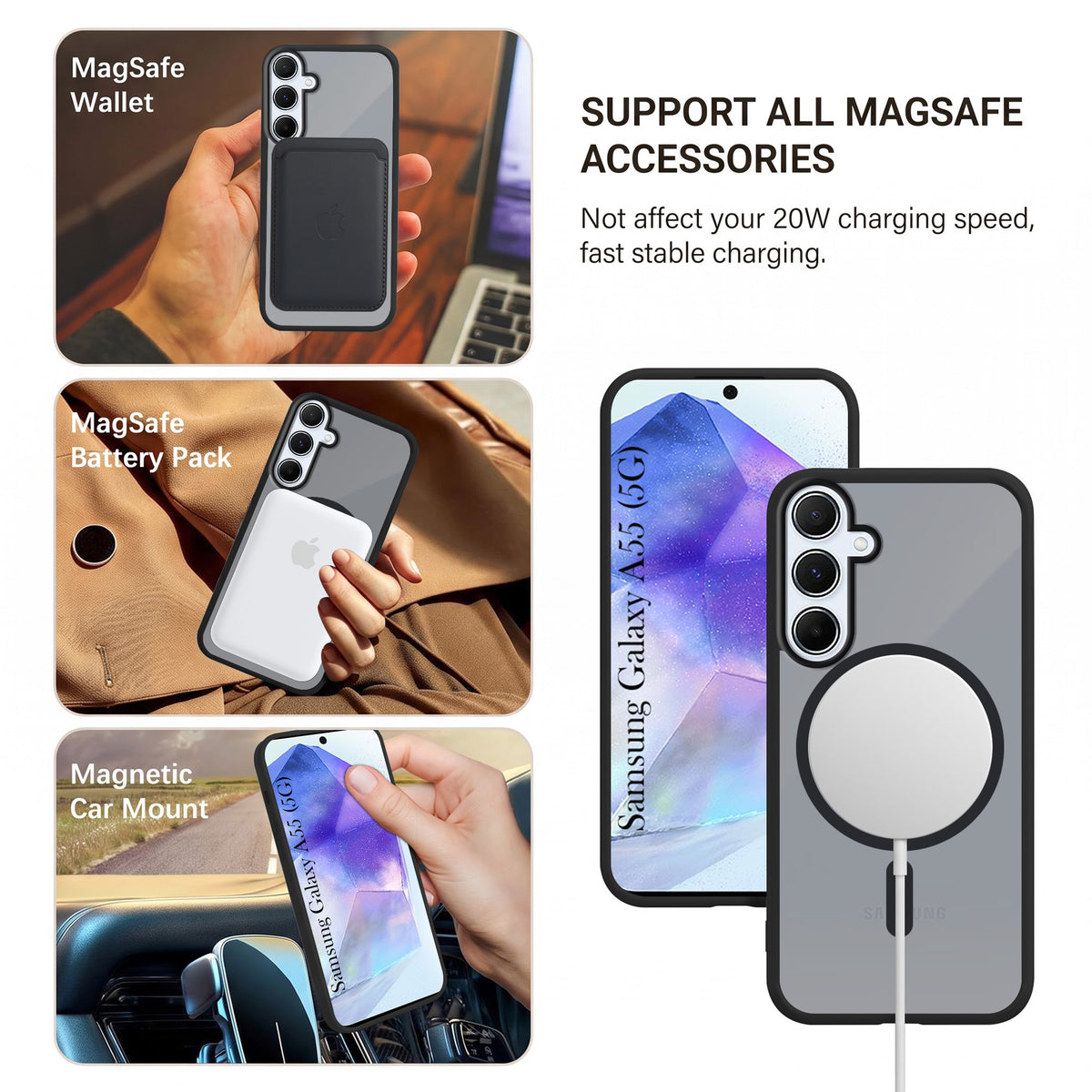 For Samsung Galaxy A55 5G Matte Finish Back Case Cover (MagSafe Compatible | Translucent Soft Touch | Slim and Unbreakable)