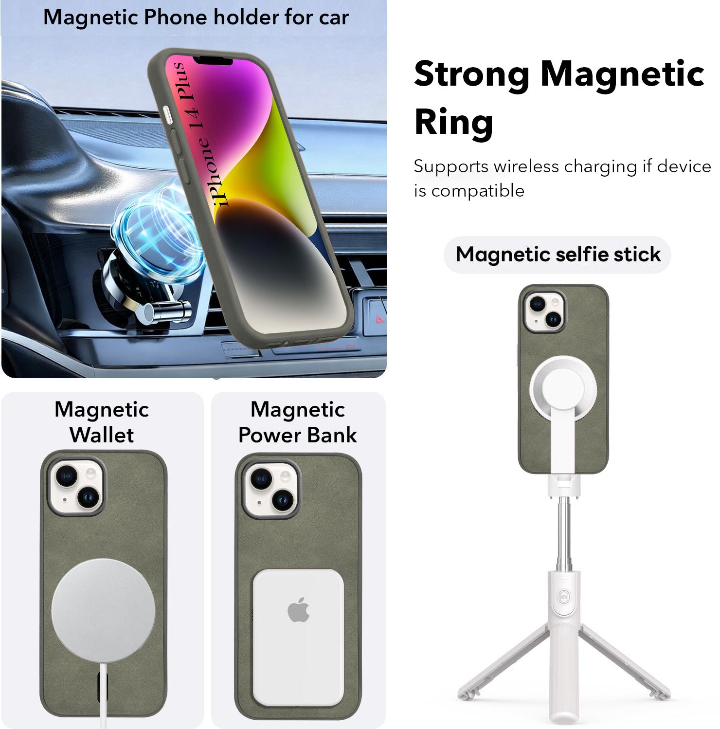 For Apple iPhone 14 Plus Back Cover Case Leather Finish (MagSafe Compatible Wireless Charging | Soft Touch | Camera Bump Protection)