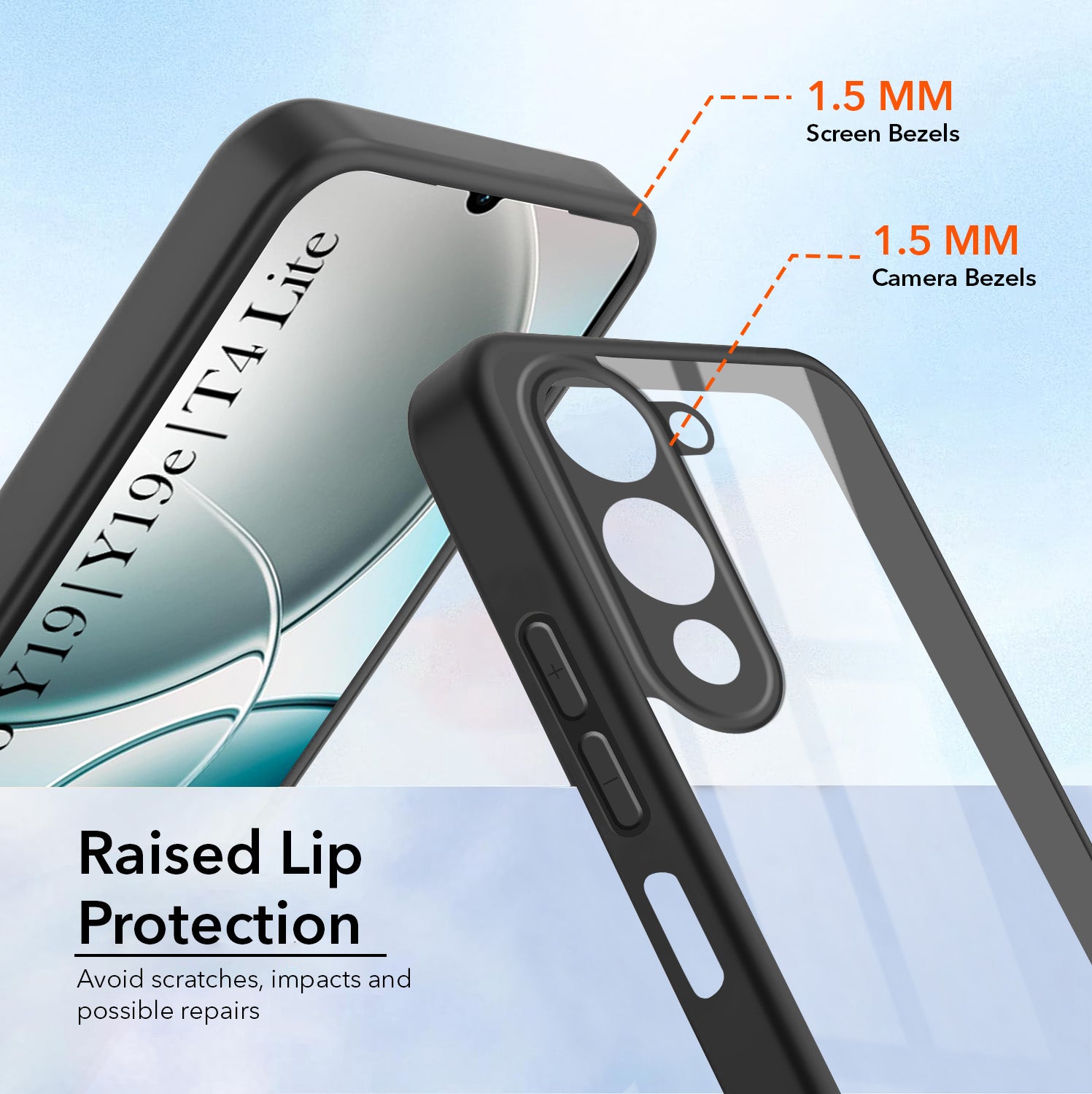 For Vivo Y19 | Vivo Y19e | Vivo T4 Lite Combo with Back Cover and 9H Tempered Glass (Lifetime Anti-Yellow | Crystal Clear Shockproof | Oleophobic Coating Screen Glass)