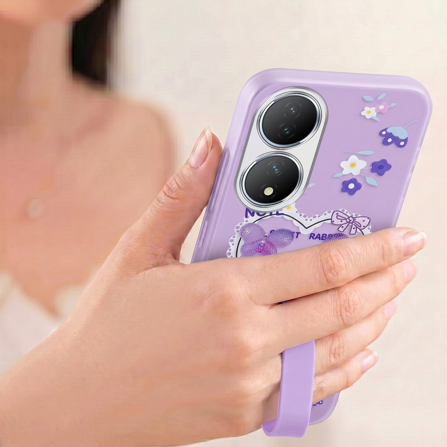 For Vivo Y100 Back Cover Case (3D Cute Heart Strap Holder | Camera Protection | Designer Girls Print)