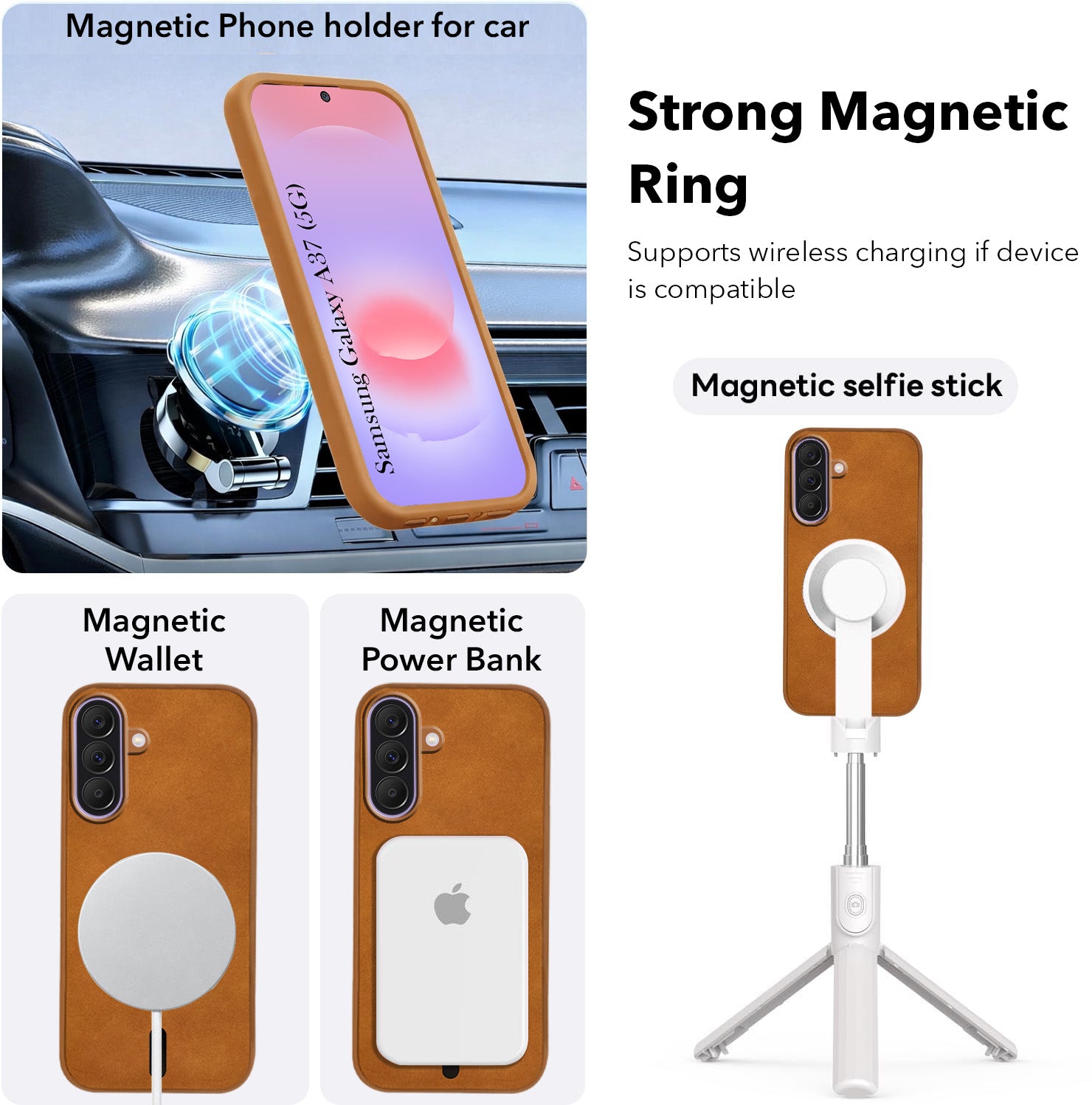 For Samsung Galaxy A37 5G Back Cover Case Leather Finish (MagSafe Compatible Wireless Charging | Soft Touch | Camera Bump Protection)