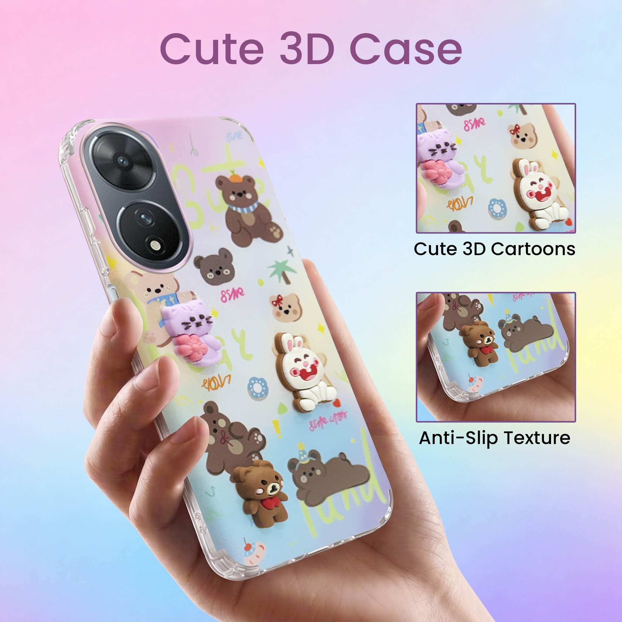 For Vivo T2 Back Cover Case (3D Cute Cartoons | Hard Back Side Soft | Matte Premium Finish | HD Printing)