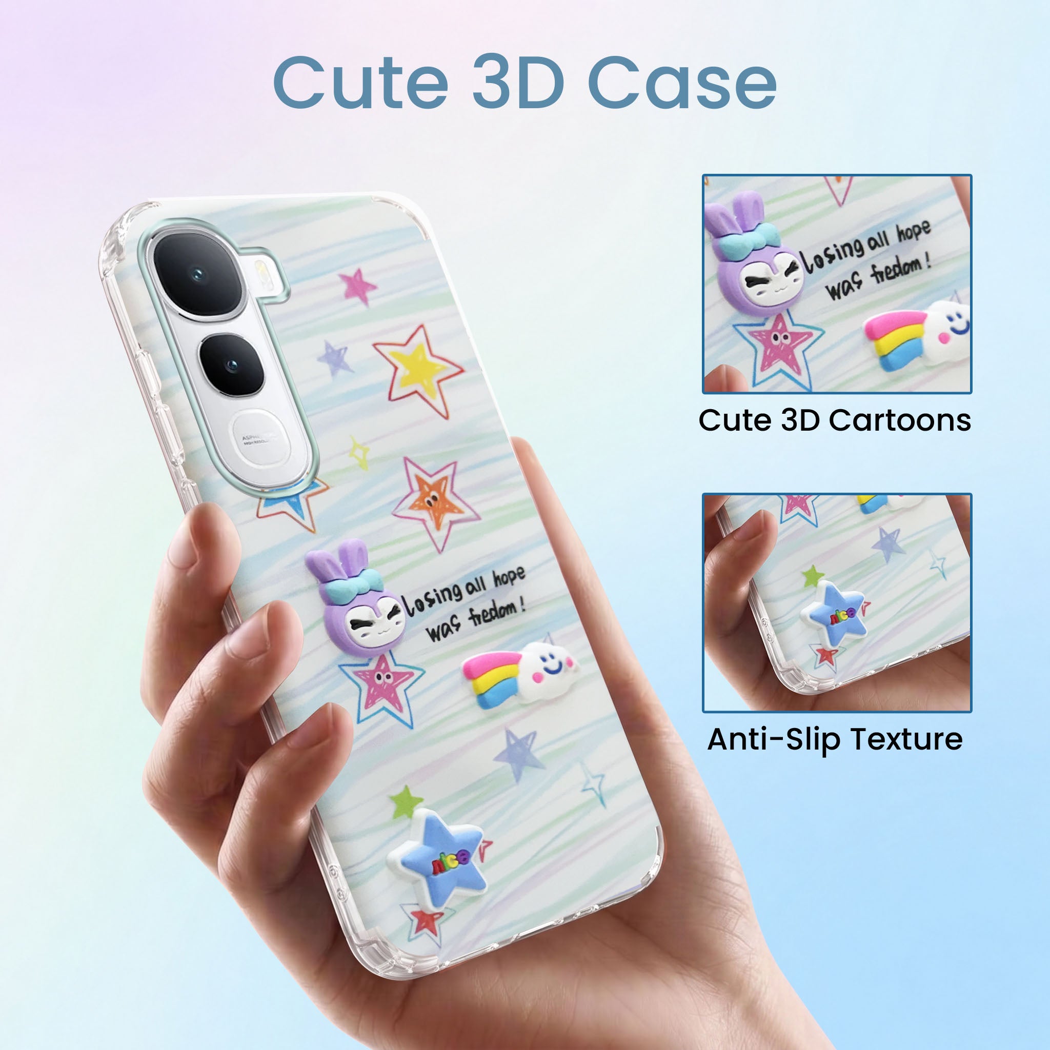 For Vivo Y400 Back Cover Case (3D Cute Cartoons | Hard Back Side Soft | Matte Premium Finish | HD Printing)