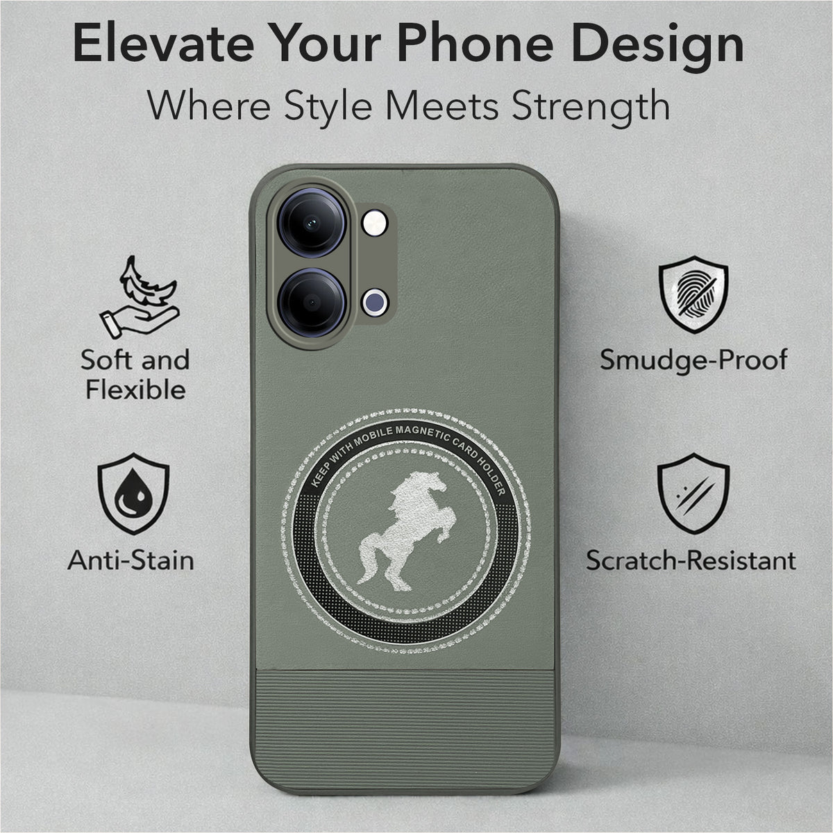 For Vivo Y11 | Vivo Y21 5G Back Cover Case PU Leather Finish (Professional Minimalist Texture | MagSafe Compatile | Camera Protection | Sleek Sober Formal)