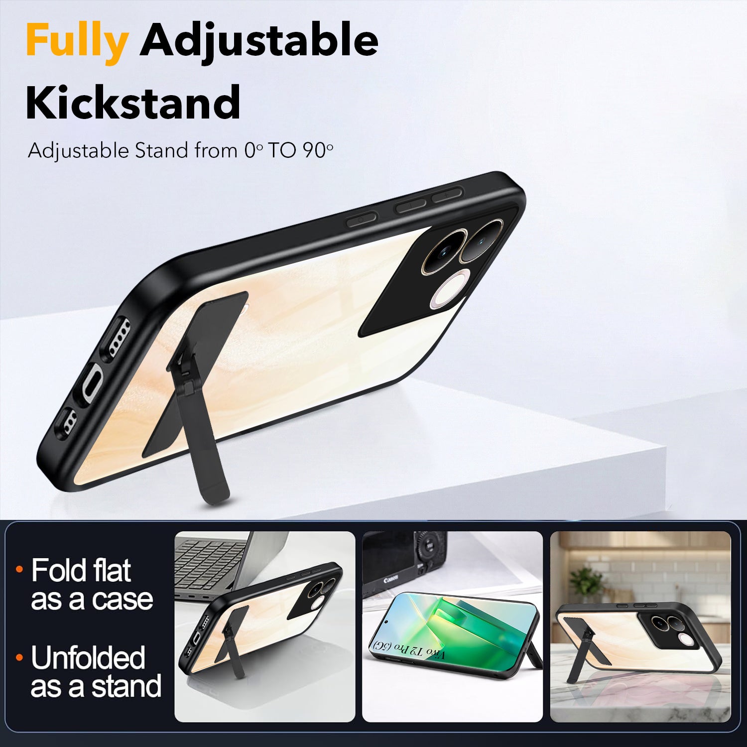 For Vivo T2 Pro Back Cover Case (Built-in Stand | Lifetime Anti Yellow | Kickstand Shockproof | Camera Protection | MagSafe Compatible)