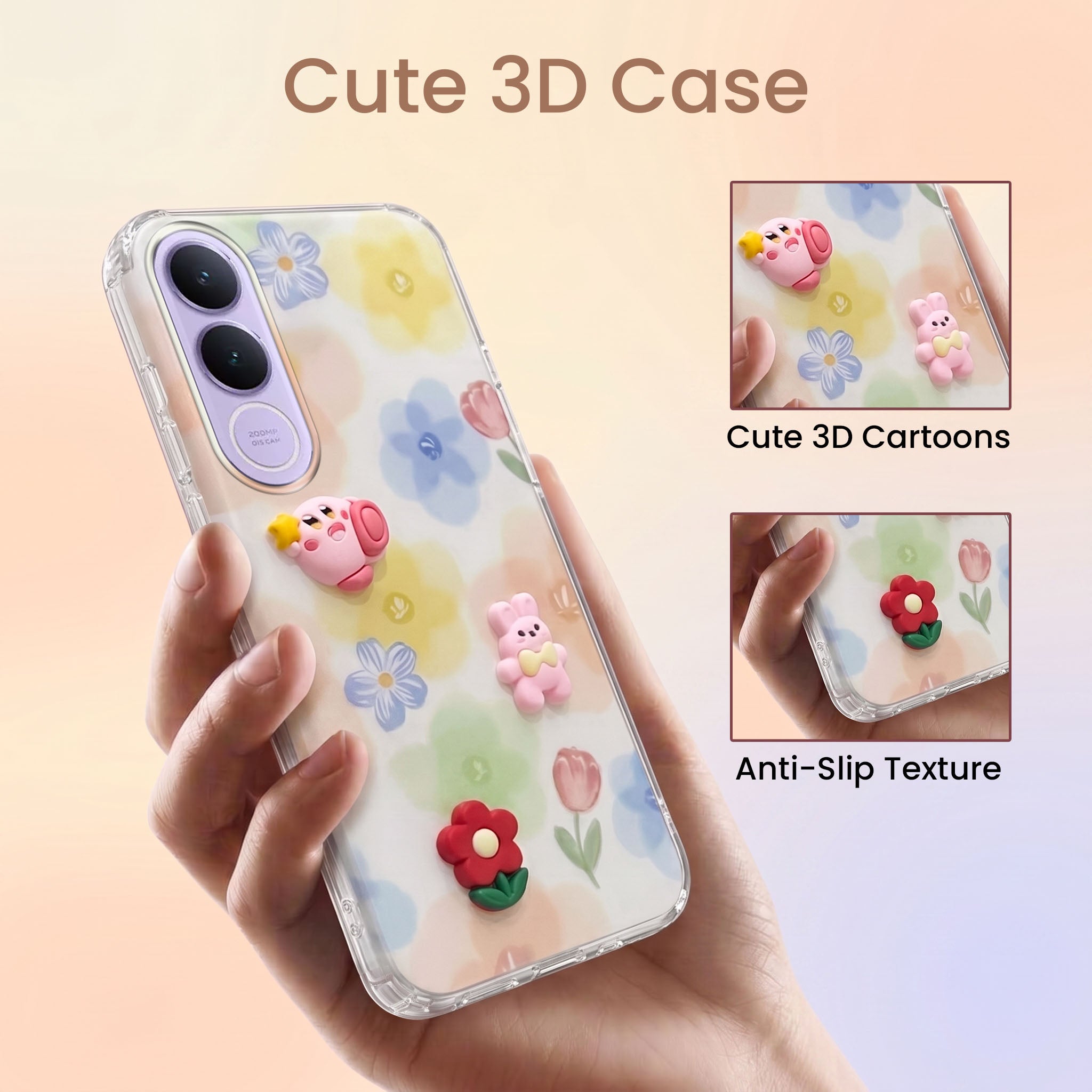 For Vivo V70 FE 5G Back Cover Case (3D Cute Cartoons | Hard Back Side Soft | Matte Premium Finish | HD Printing)