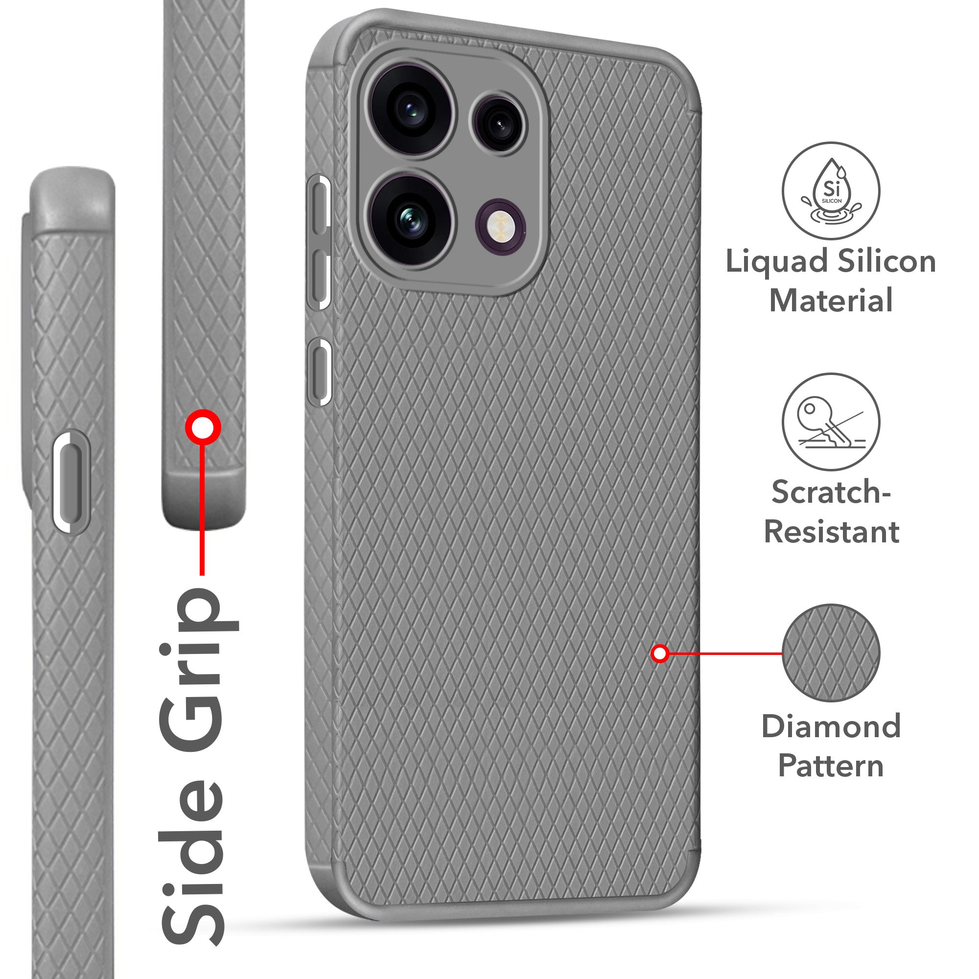 For Oppo Reno 16C 5G Back Cover Case Liquid Silicone (Camera Protection | Side Grip Texture | Soft and Flexible)
