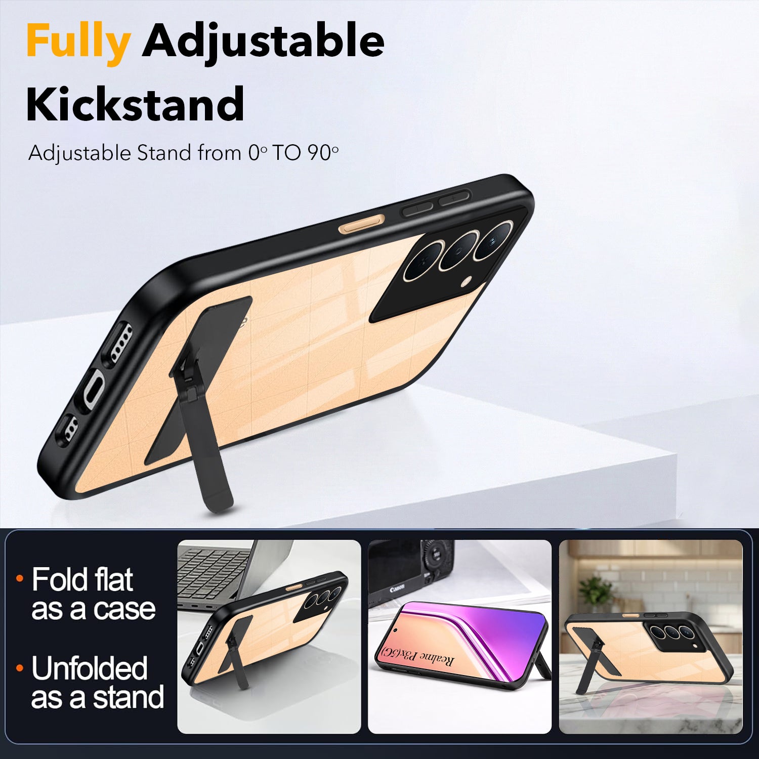For Realme P3x Back Cover Case (Built-in Stand | Lifetime Anti Yellow | Kickstand Shockproof | Camera Protection | MagSafe Compatible)