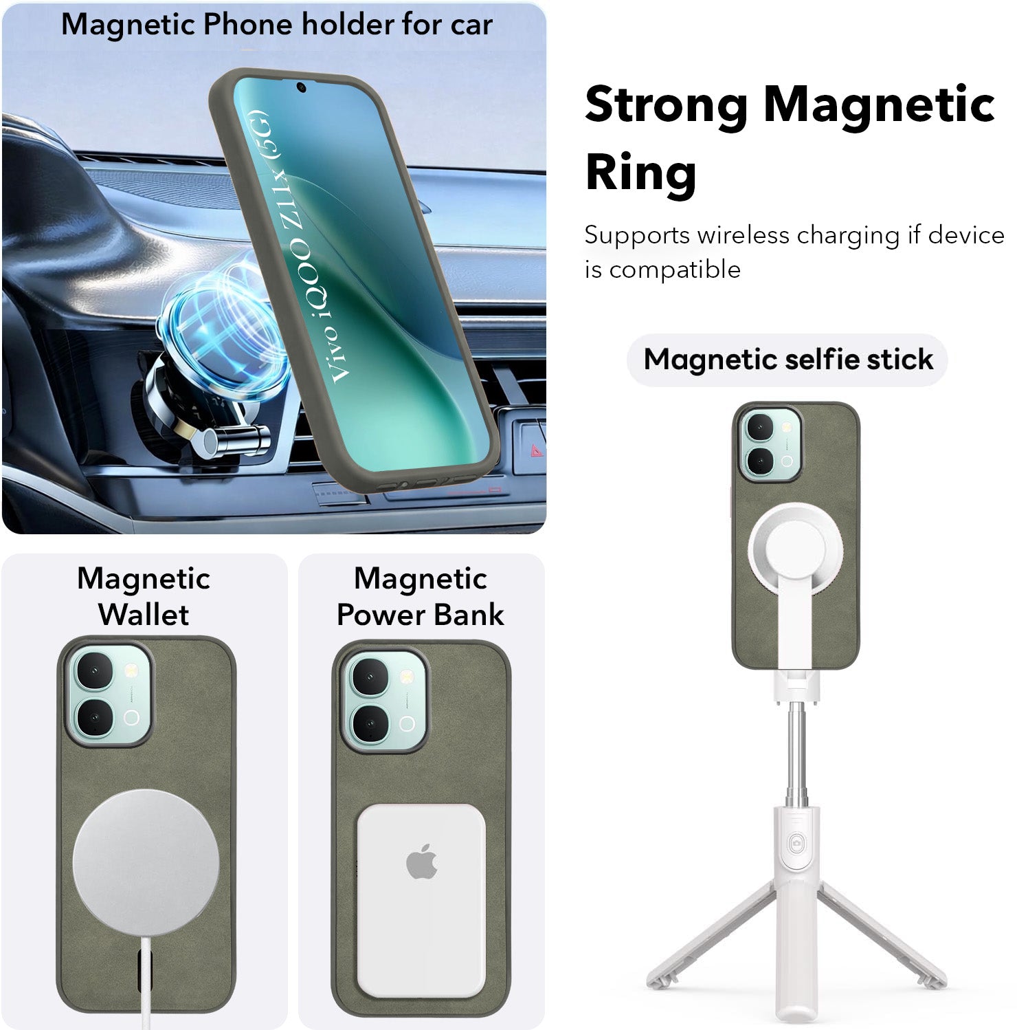 For Vivo iQOO Z11x 5G Back Cover Case Leather Finish (MagSafe Compatible Wireless Charging | Soft Touch | Camera Bump Protection)