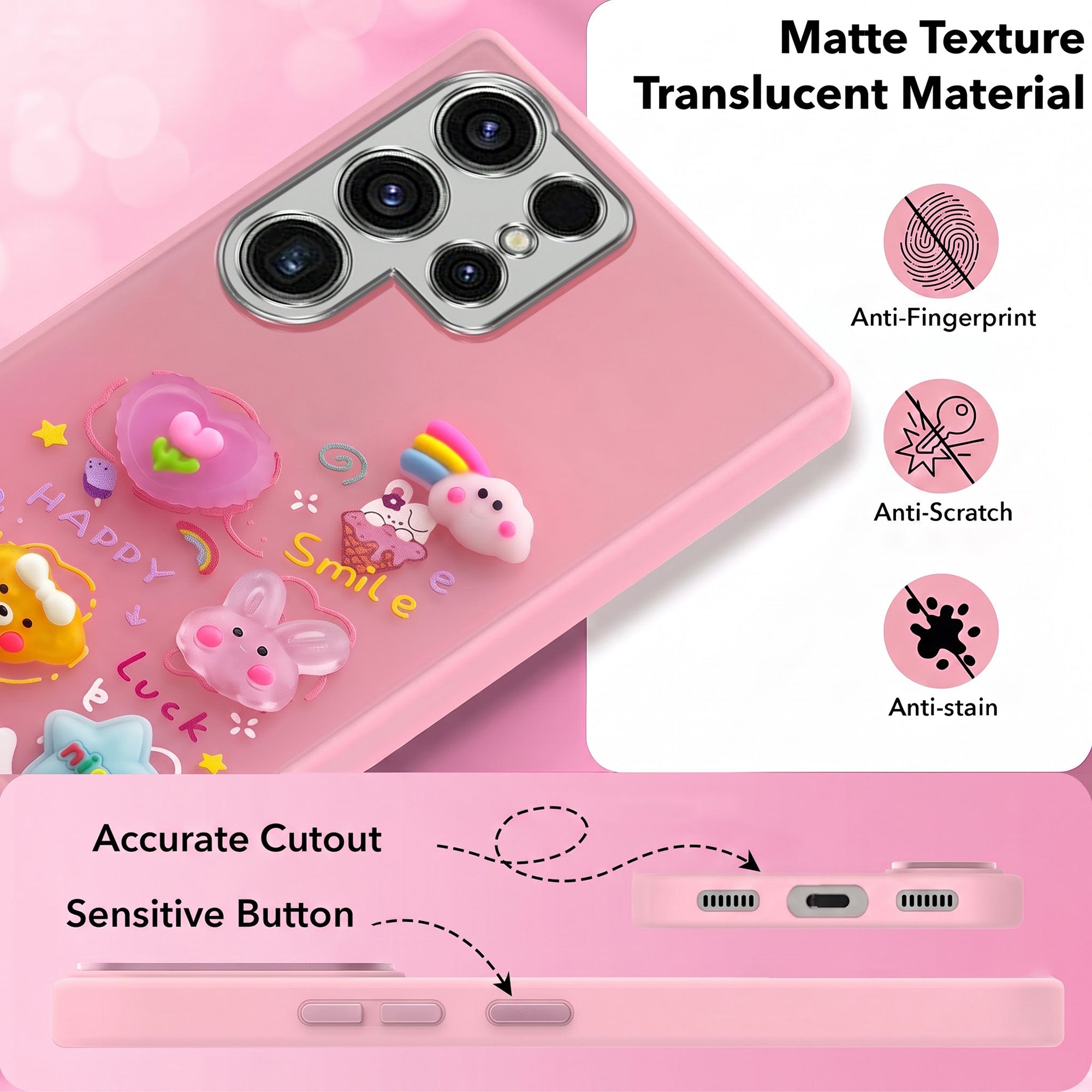 For Samsung Galaxy S23 Ultra Back Cover Case (3D Cute Cartoons | Hard Back Side Soft | Matte Premium Finish | HD Printing)