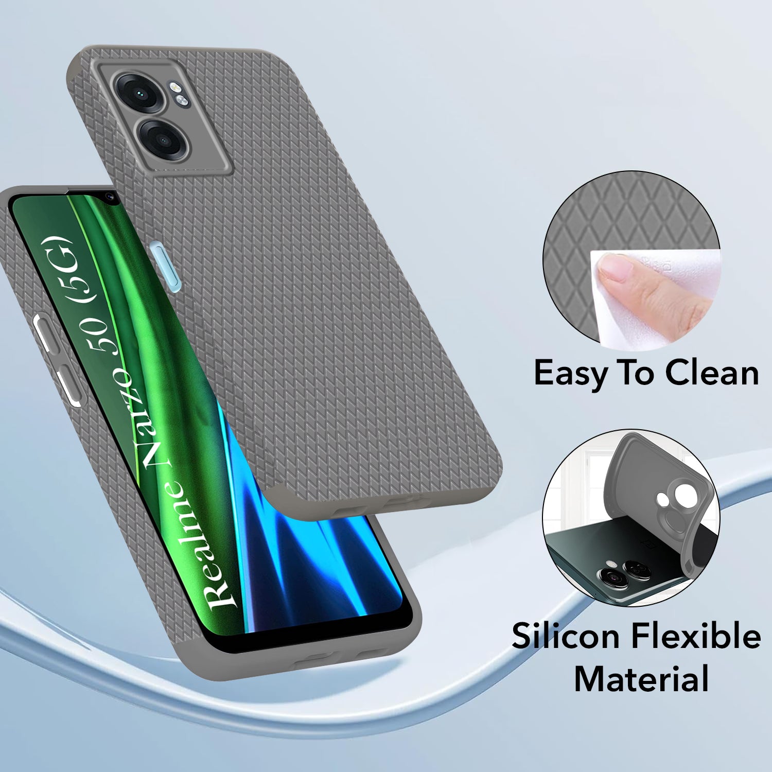 For Realme Narzo 50 5G Back Cover Case  (Liquid Silicone | Side Grip | Camera Protection)