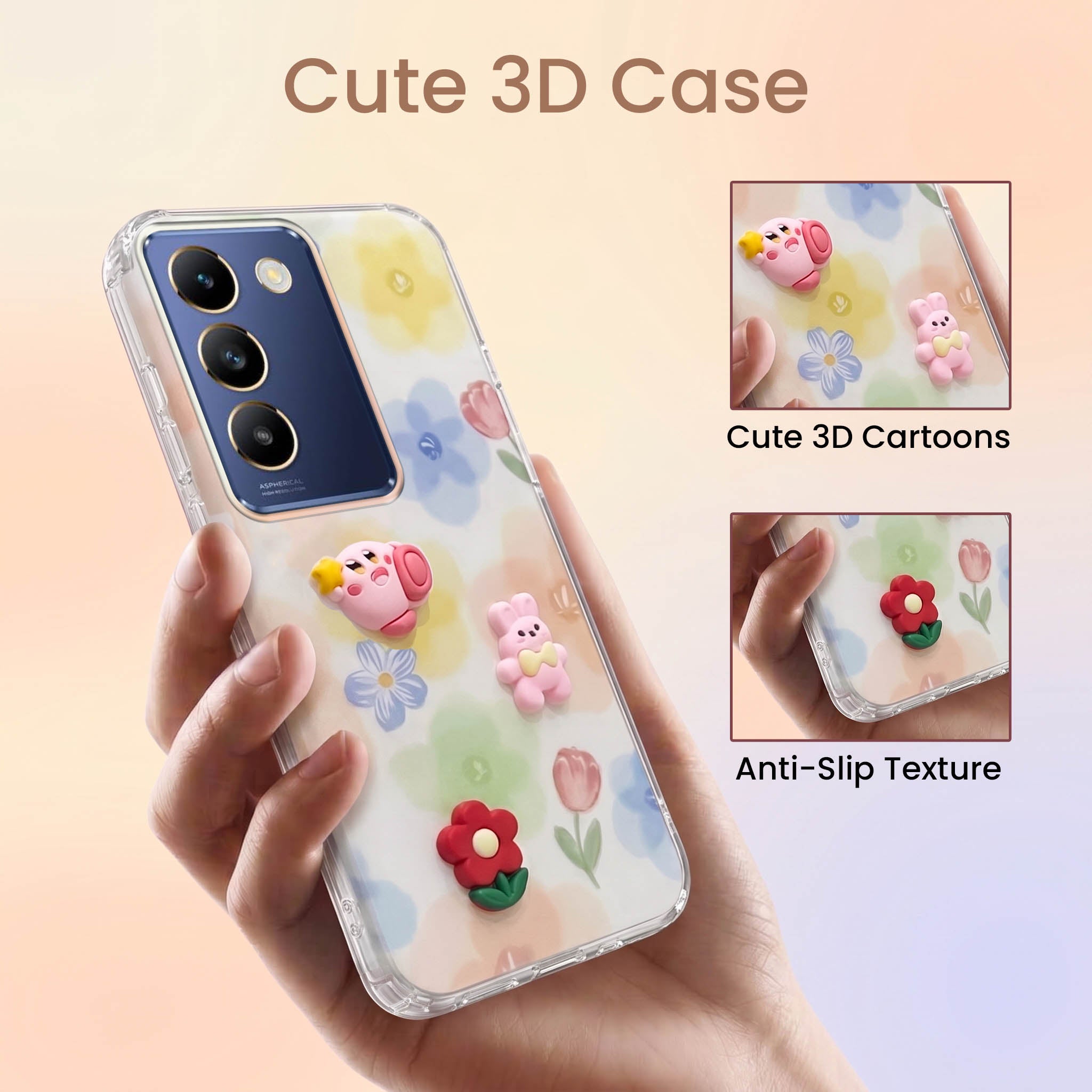 For Vivo T3 5G Back Cover Case (3D Cute Cartoons | Hard Back Side Soft | Matte Premium Finish | HD Printing)