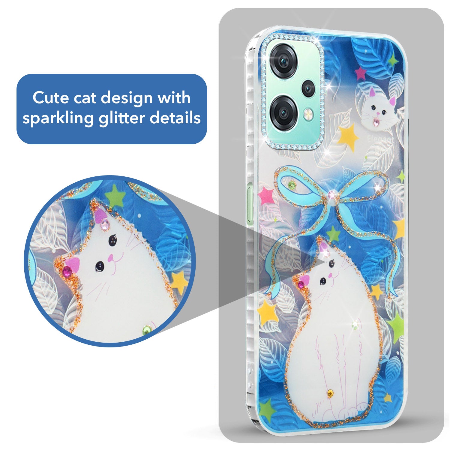 For OnePlus Nord CE 2 Lite Back Cover Case (Luxury Floral Glitter Cute Butterfly | Diamond Studded Camera Bump | Girls & Women Design)