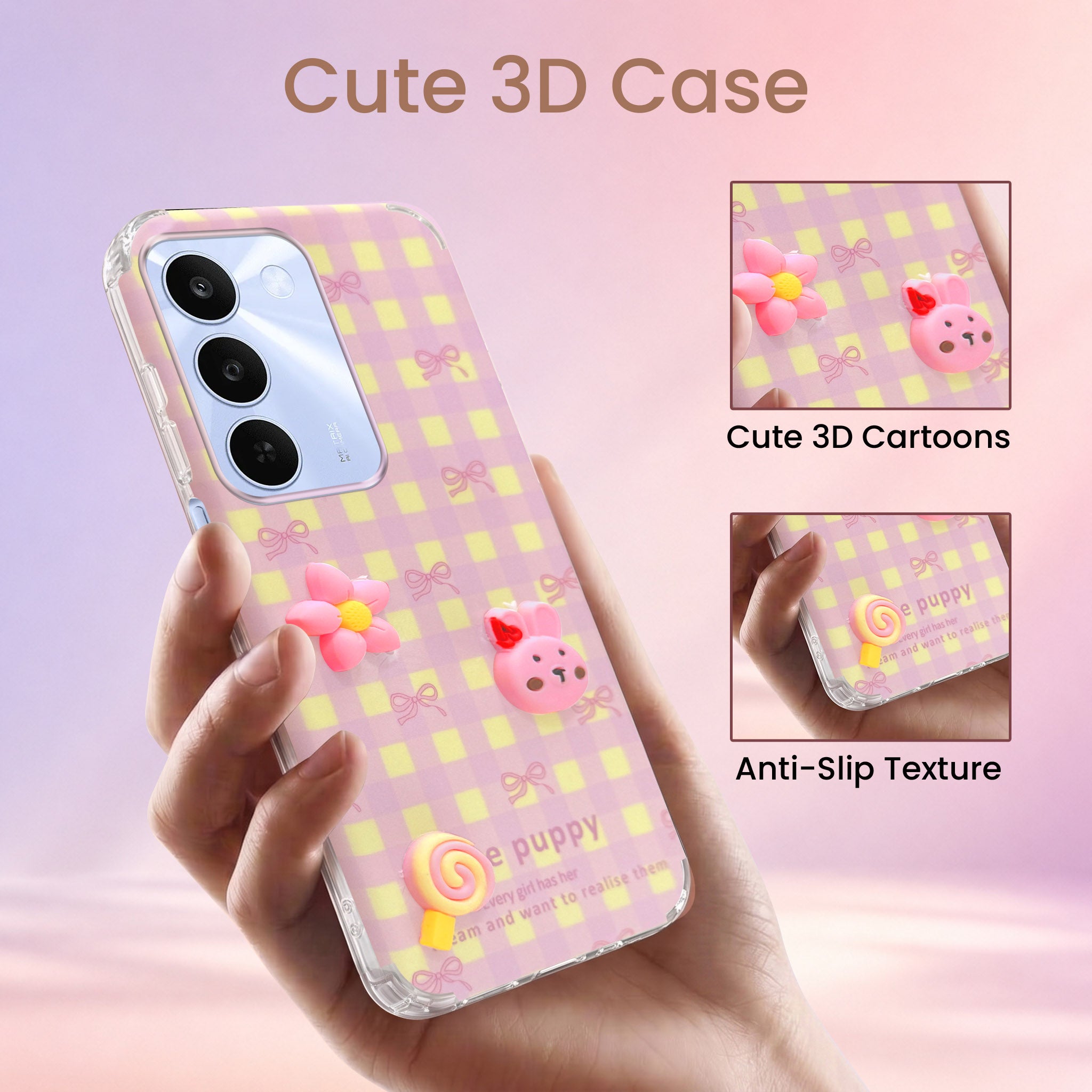 For Realme C83 5G Back Cover Case (3D Cute Cartoons | Hard Back Side Soft | Matte Premium Finish | HD Printing)