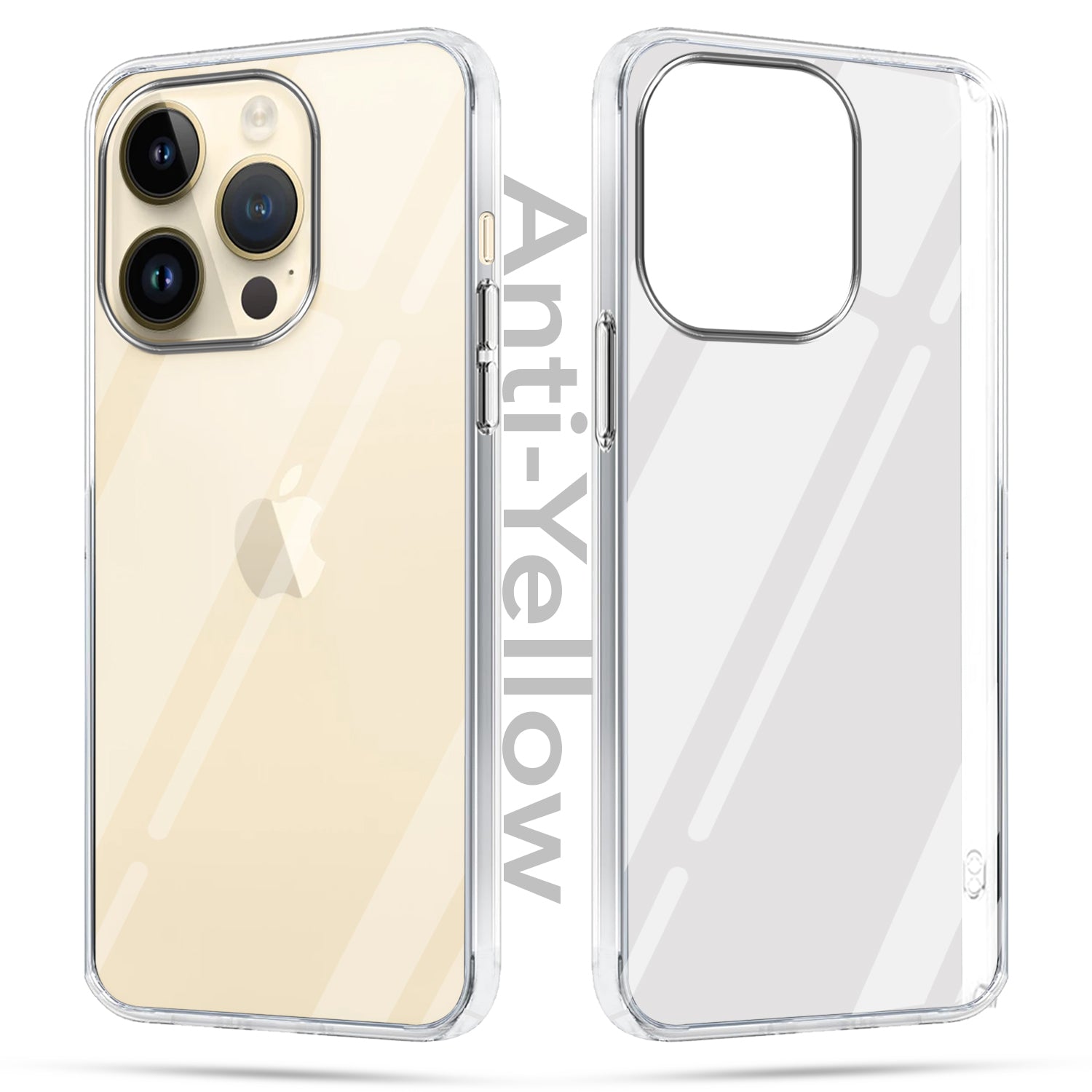 For Apple iPhone 14 Pro Combo with Back Cover and 9H Tempered Glass (Lifetime Anti-Yellow | Sleek Hard Crystal | Oleophobic Coating Screen Glass)