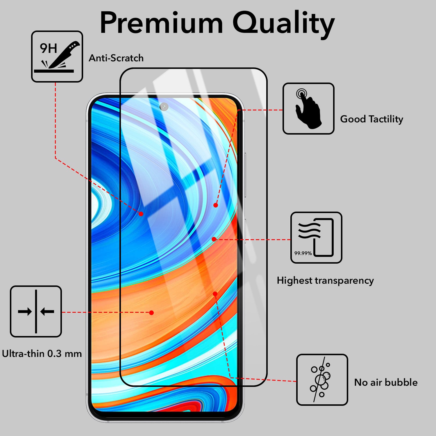 Tempered Glass For Redmi Note 9 Pro | 9 Pro Max |10 Lite Military-Grade Gorilla Screen Protector With Installation Kit | Shatterproof, Full Coverage, HD Clear, Scratch Resistant (Pack of 1)
