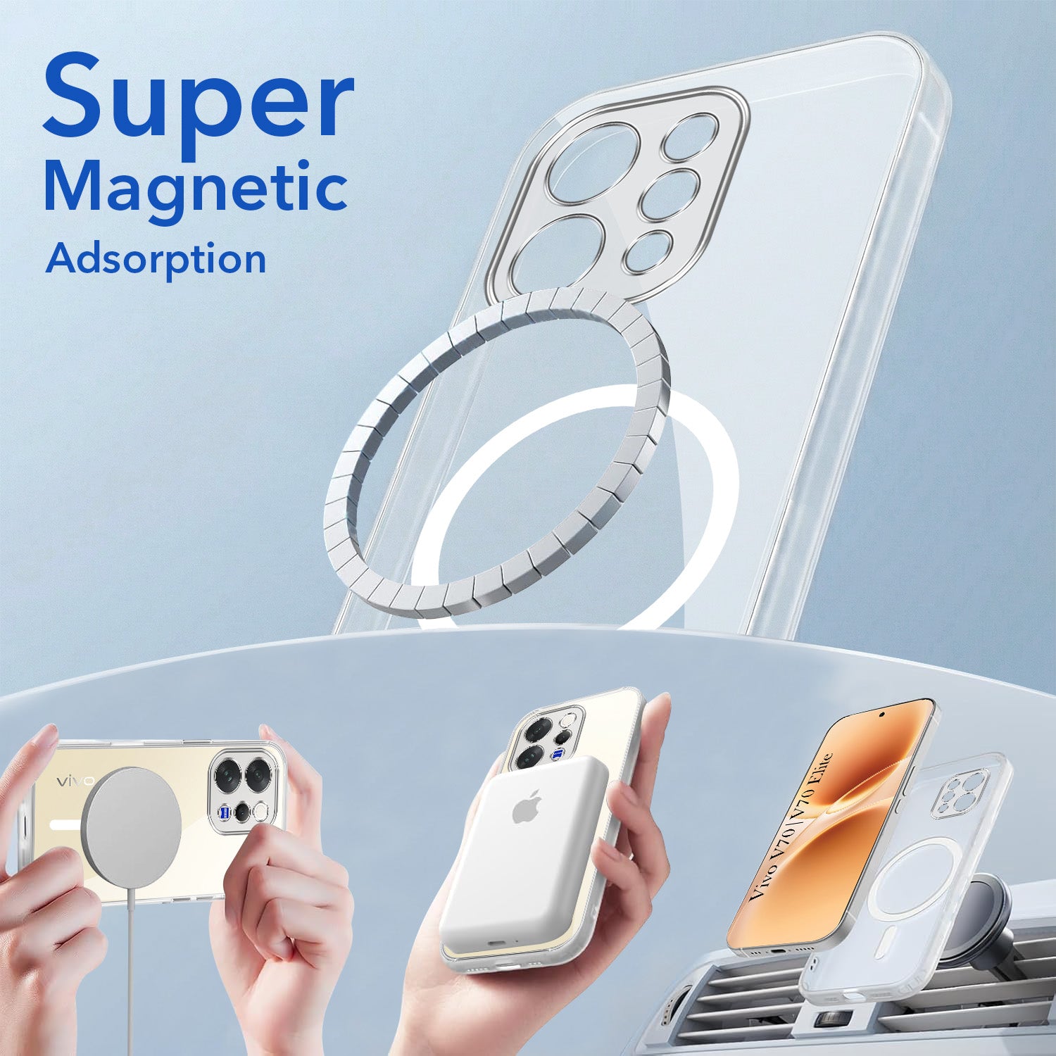 For Vivo V70 | Vivo V70 Elite 5G Back Cover Case Lifetime Anti-Yellow MagSafe Compatible Clear (Sleek Hard Crystal | Shockproof and Camera Protection)