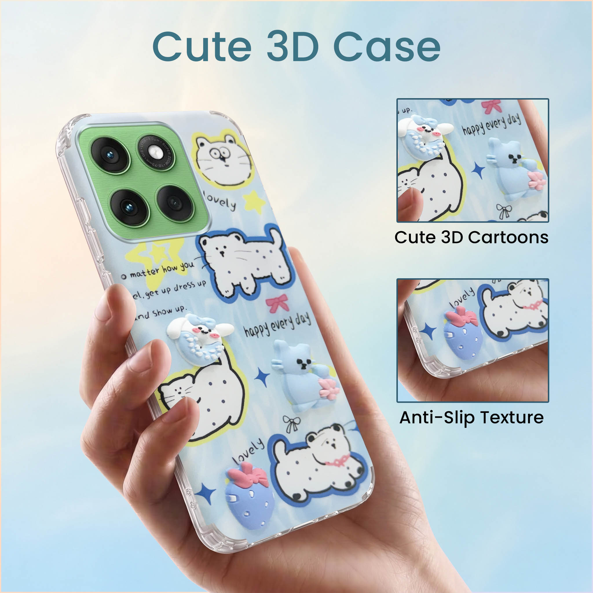 For Motorola Moto Edge 60 Back Cover Case (3D Cute Cartoons | Hard Back Side Soft | Matte Premium Finish | HD Printing)