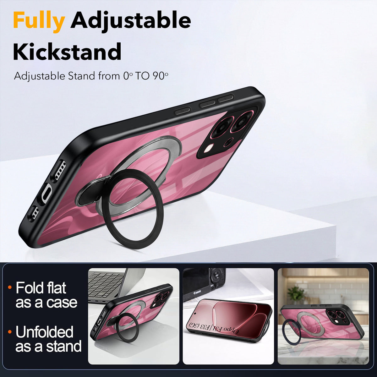 For Oppo F31 5G | Oppo F33 5G Back Cover Case (Kick Stand Ring Holder | Life time Anti Yellow | Camera Protection)
