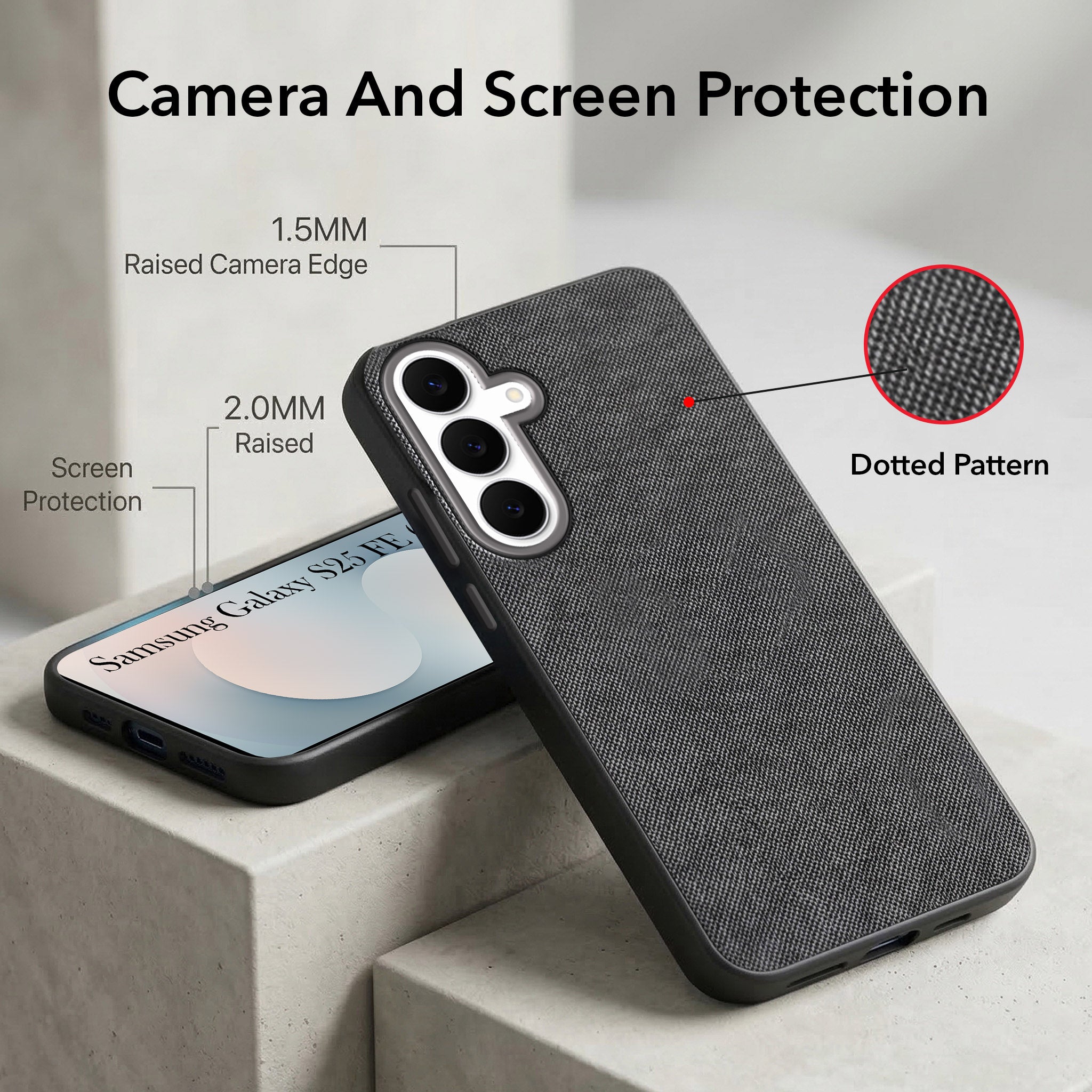 For Samsung Galaxy S25 FE Combo with Back Cover and 9H Tempered Glass (Textured Grip Design | Micro-Fiber Cloth Inside | Oleophobic Coating Screen Glass)