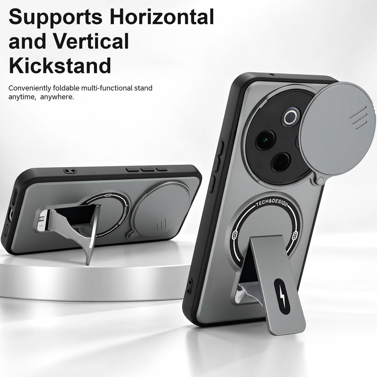 For Vivo iQOO Z10 Back Case Cover Metallic (Hybrid Armor Kickstand | Sliding Shutter Camera Protection | MagSafe Compatible)