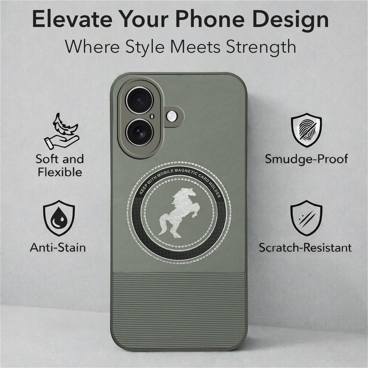 For Apple iPhone 16 Plus PU Back Cover Case Leather Finish (Professional Minimalist Texture | MagSafe Compatile | Camera Protection | Sleek Sober Formal)