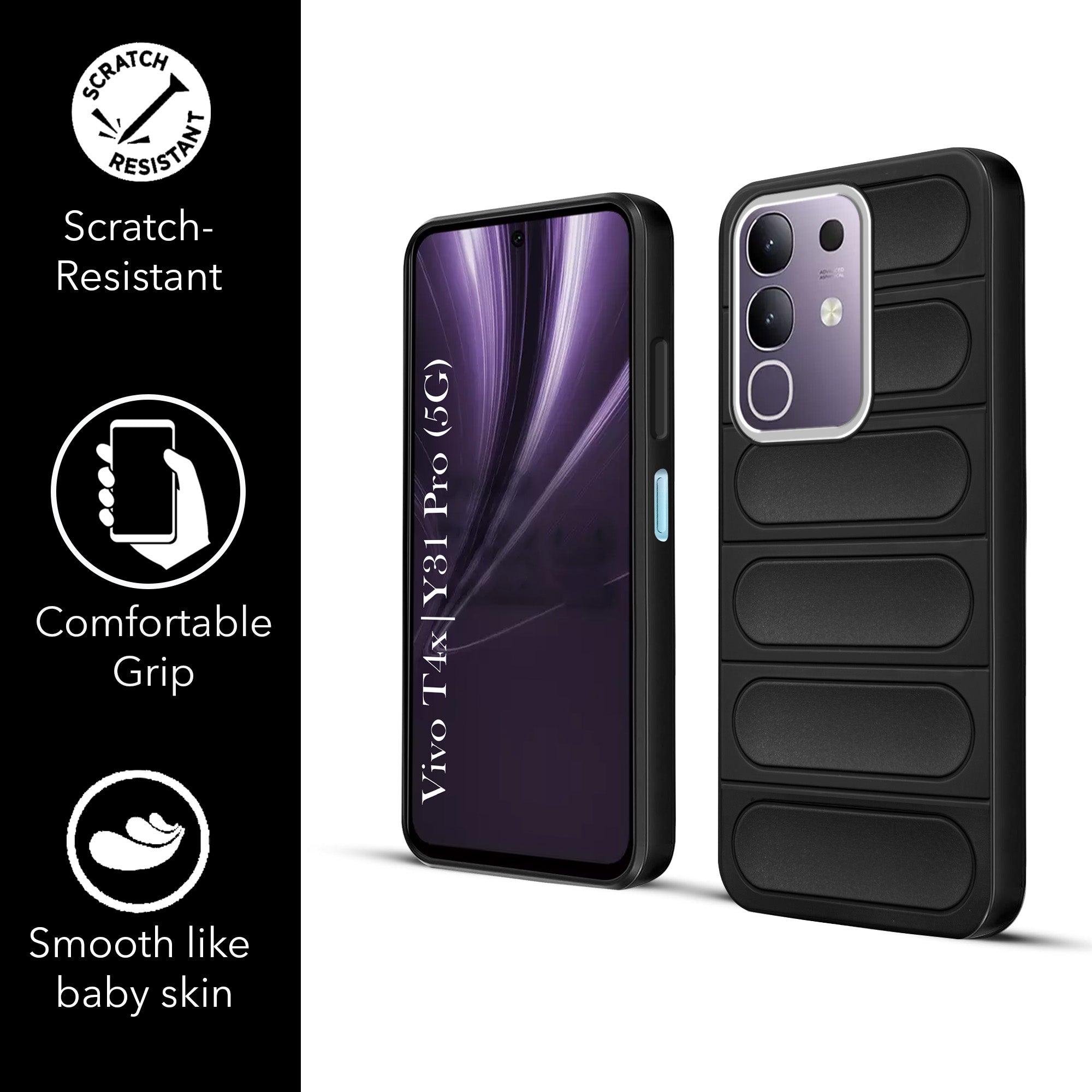 For Vivo T4x | Vivo Y31 Pro Back Cover Case (Matte Liquid Silicone| Camera Protection Ring | Professional Wave Design | Shockproof Anti Slip Grip )