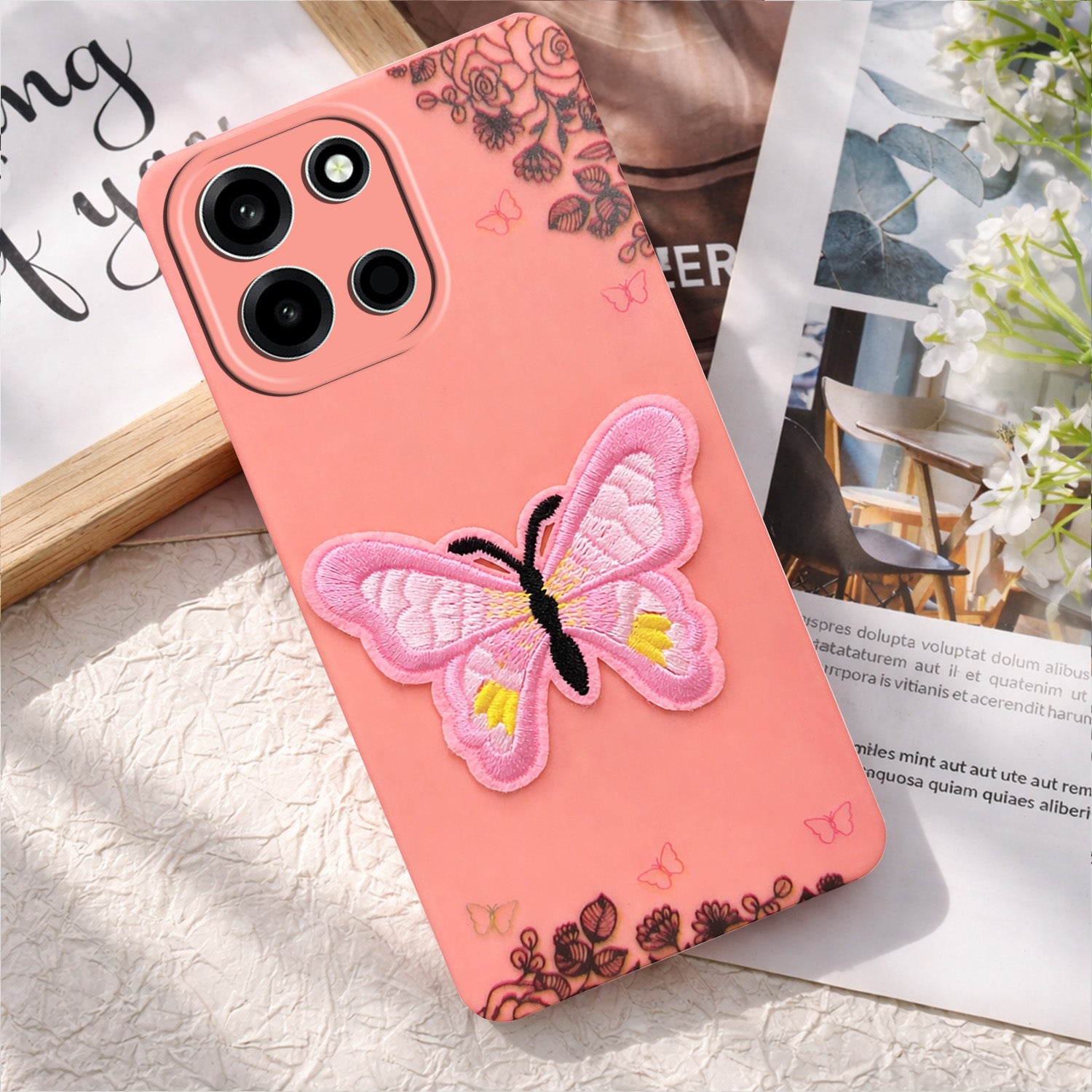 For Oneplus Nord 6 Back Cover Case (Soft Butterfly Embroidery | Women Teen Girls | Camera Protection| Matte Silicone)