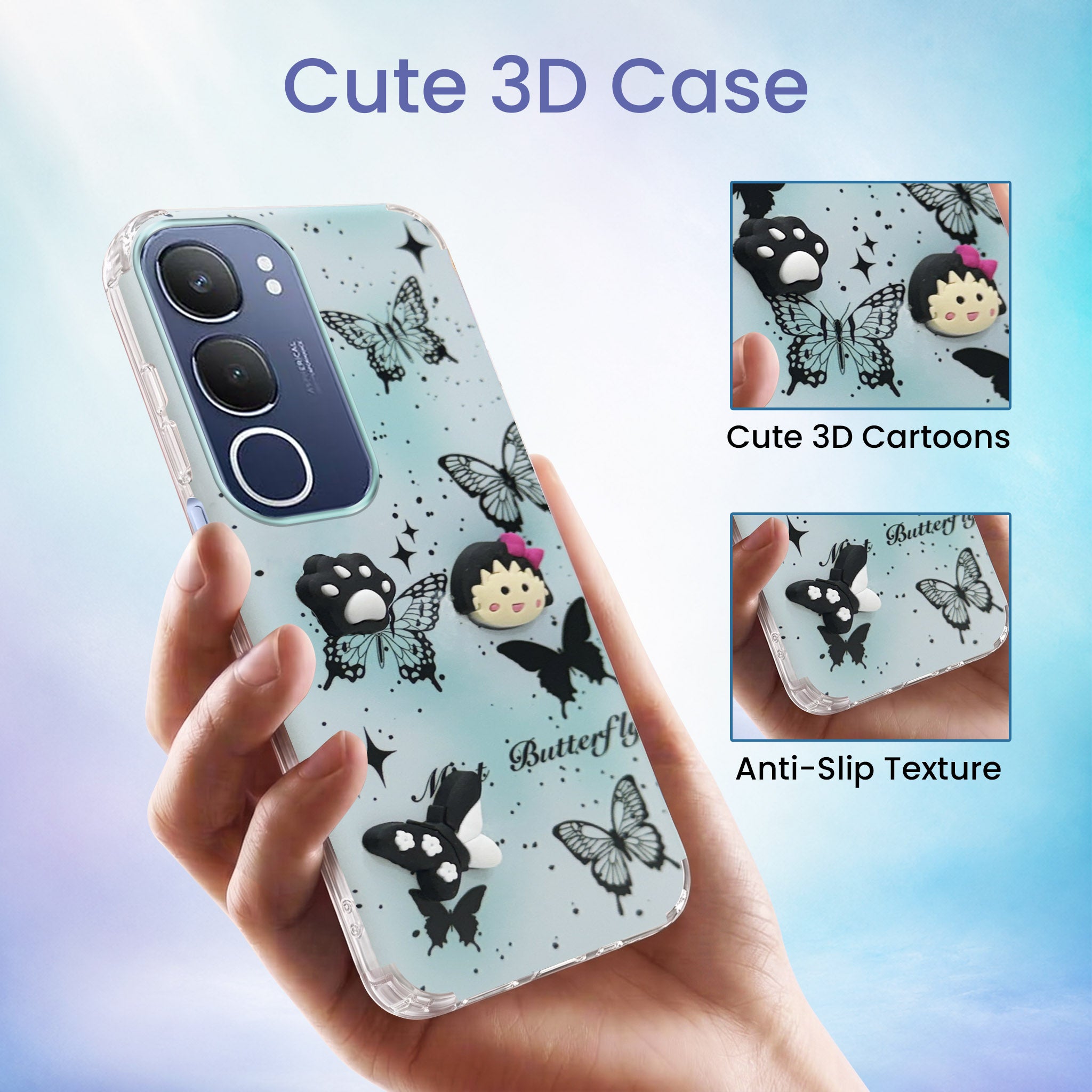 For Vivo Y29 Back Cover Case (3D Cute Cartoons | Hard Back Side Soft | Matte Premium Finish | HD Printing)