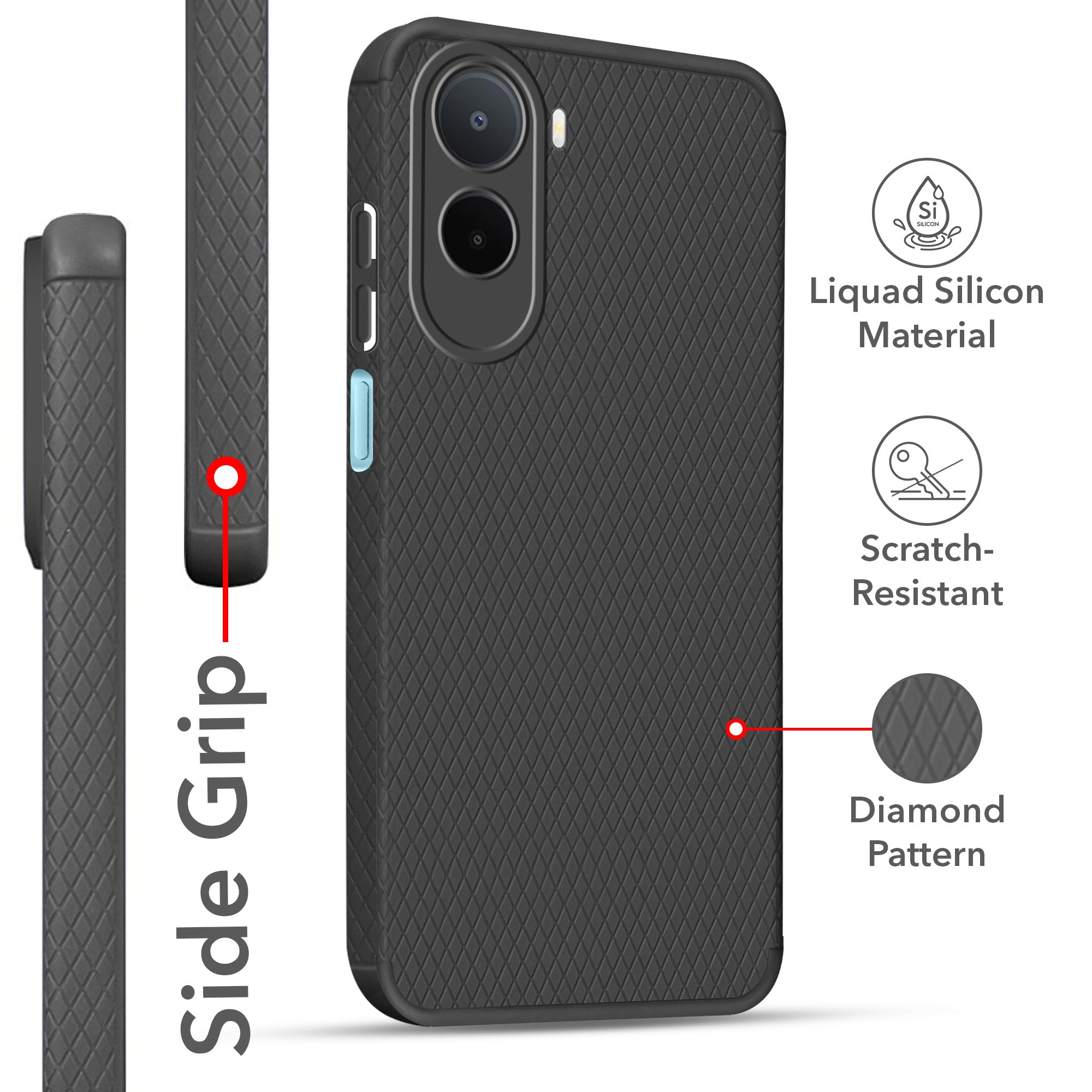 For Poco C85x 5G Back Cover Case Liquid Silicone (Camera Protection | Side Grip Texture | Soft and Flexible)