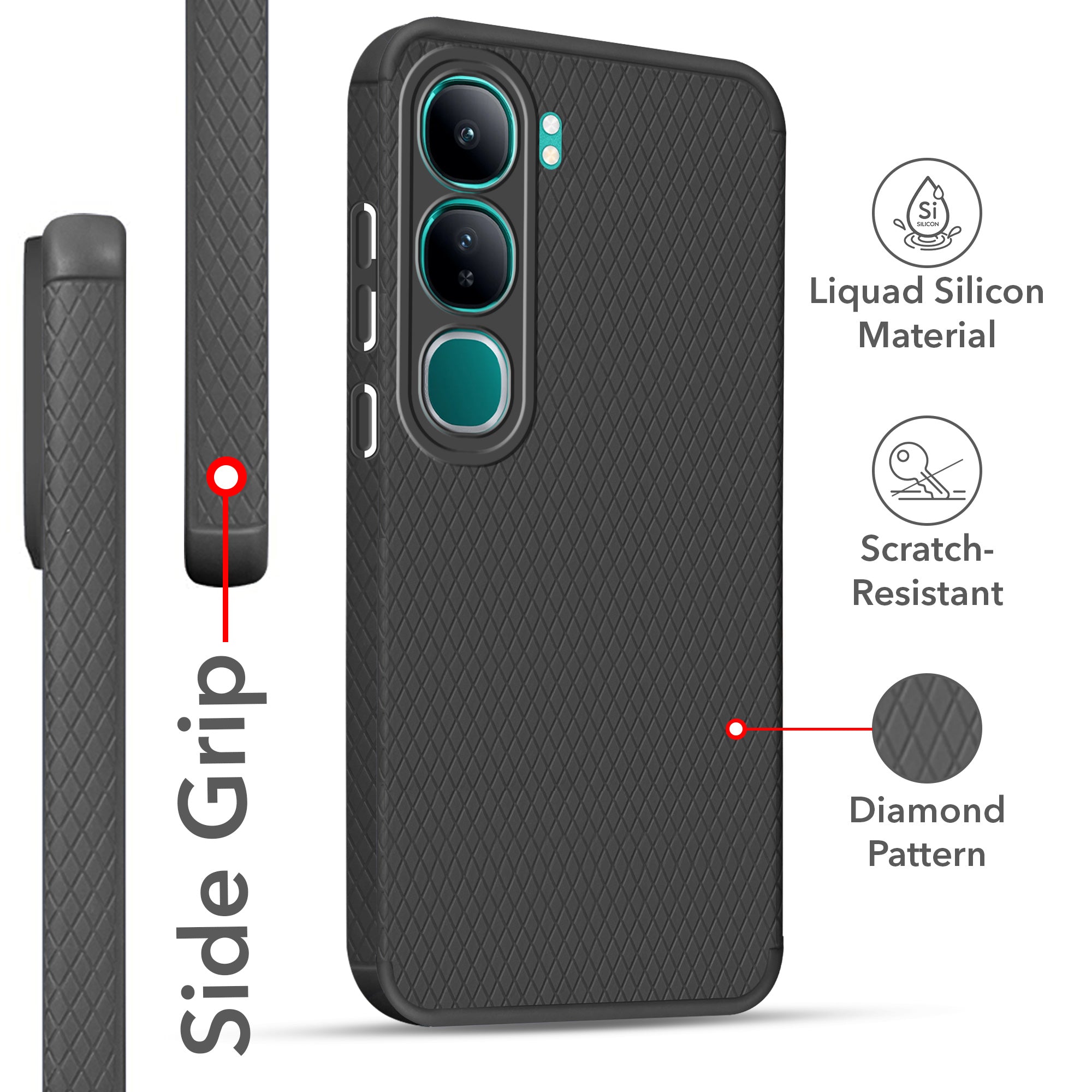 For Vivo Y300 Back Cover Case (Liquid Silicone | Side Grip | Camera Protection)