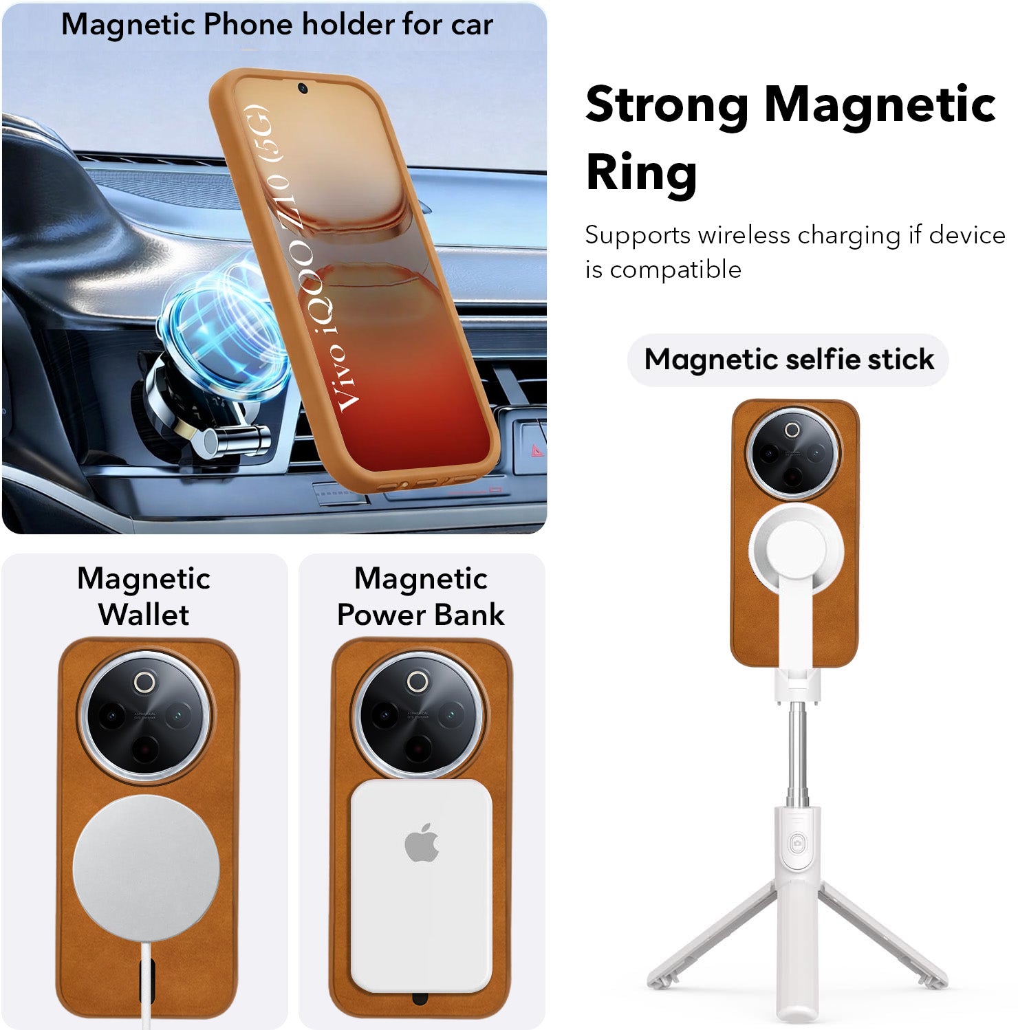 For Vivo iQOO Z10 Back Cover Case Leather Finish (MagSafe Compatible Wireless Charging | Soft Touch | Camera Bump Protection)