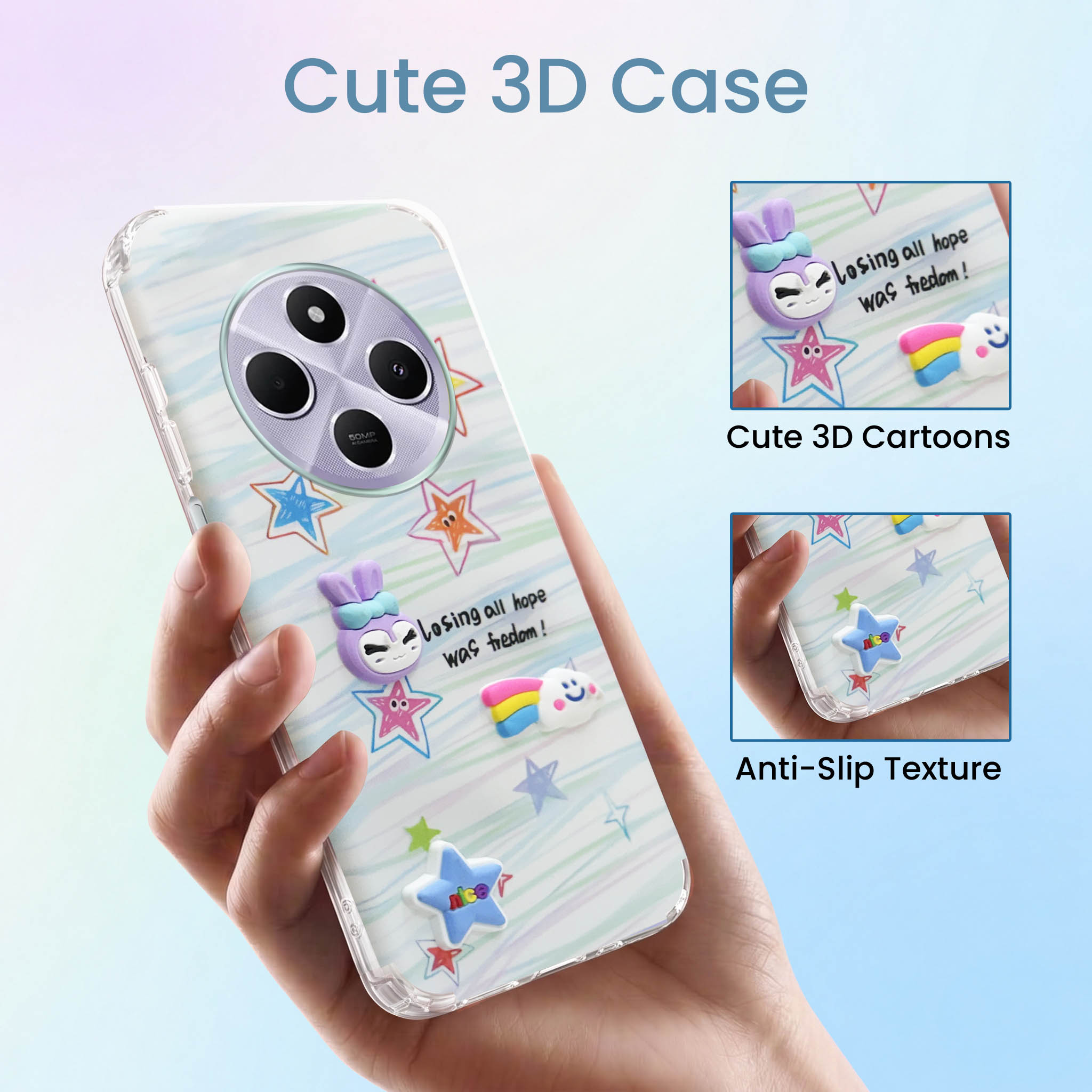 For Redmi A4 5G | Xiaomi Redmi 14C Back Cover Case (3D Cute Cartoons | Hard Back Side Soft | Matte Premium Finish | HD Printing)