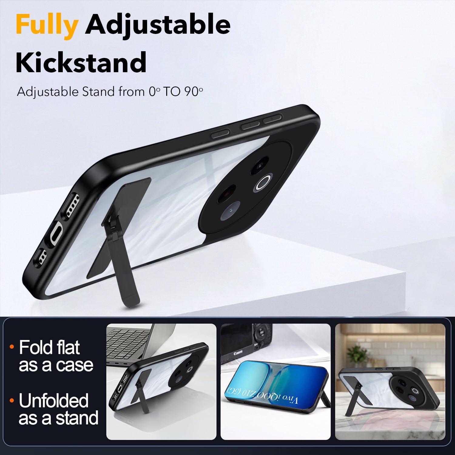 For Vivo iQOO Z10 Back Cover Case (Built-in Stand | Lifetime Anti Yellow | Kickstand Shockproof | Camera Protection | MagSafe Compatible)