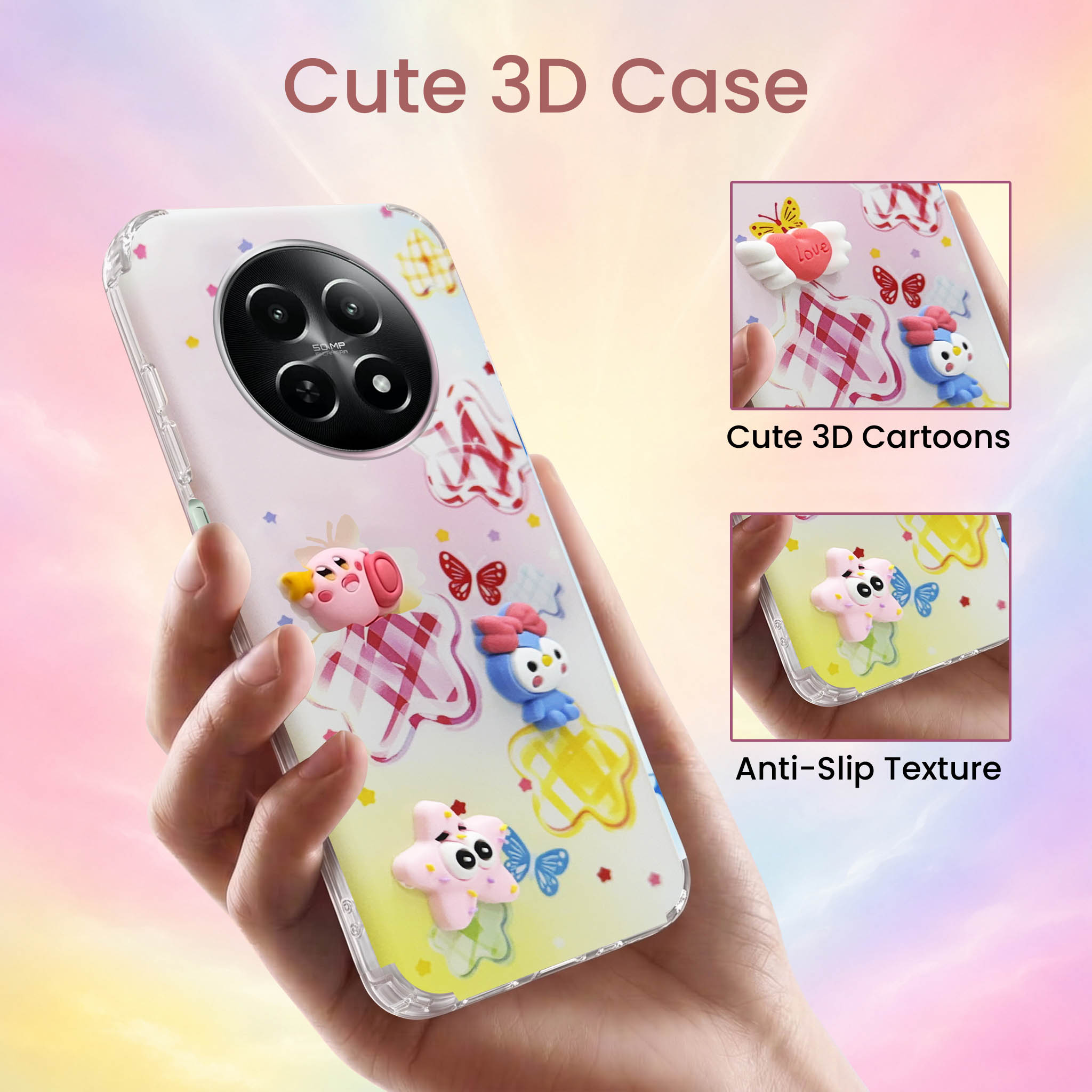 For Realme 12 | Realme 12X Back Cover Case (3D Cute Cartoons | Hard Back Side Soft | Matte Premium Finish | HD Printing)