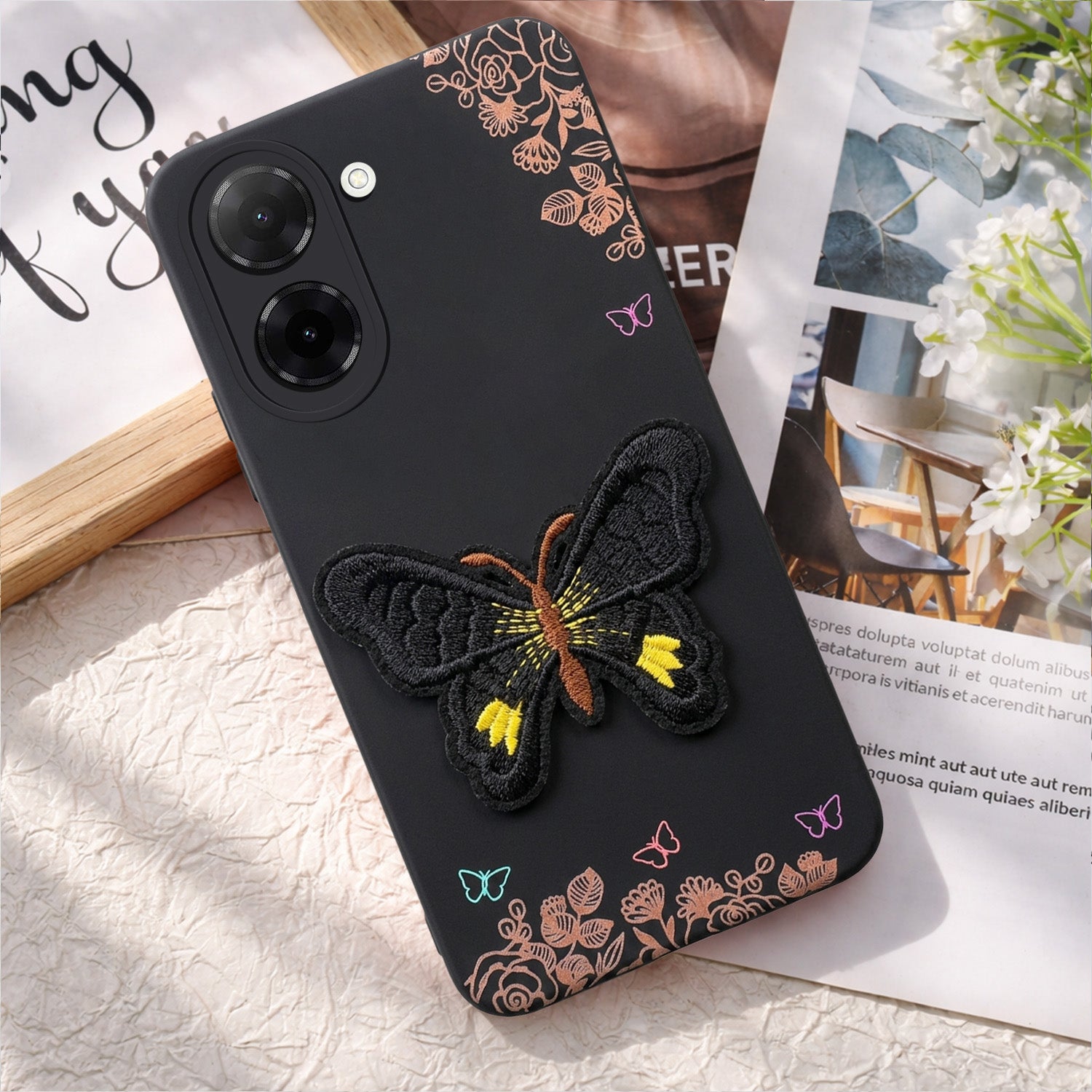For Redmi A5 4G Back Cover Case (Soft Butterfly Embroidery | Women Teen Girls | Camera Protection| Matte Silicone)