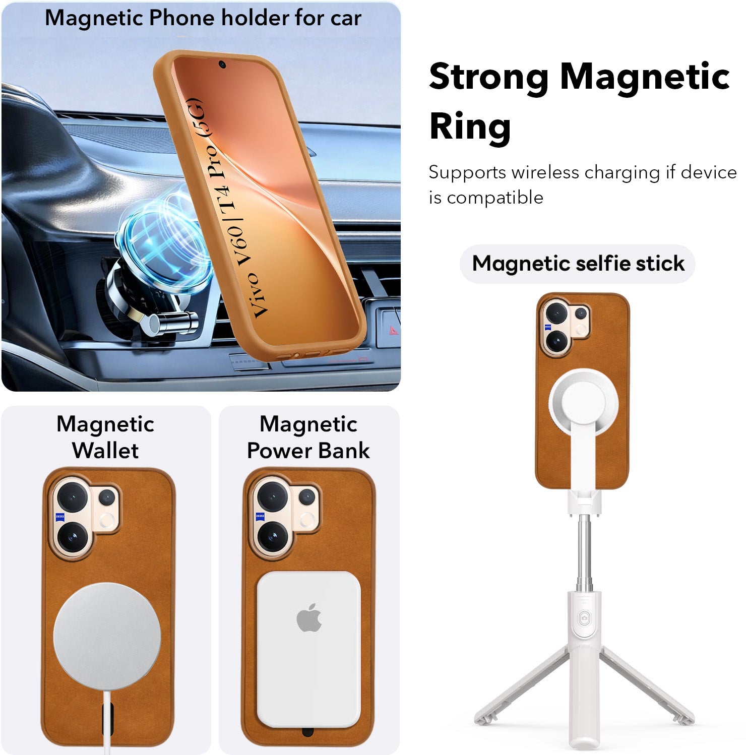 For Vivo V60 | Vivo T4 Pro Back Cover Case Leather Finish (MagSafe Compatible Wireless Charging | Soft Touch | Camera Bump Protection)